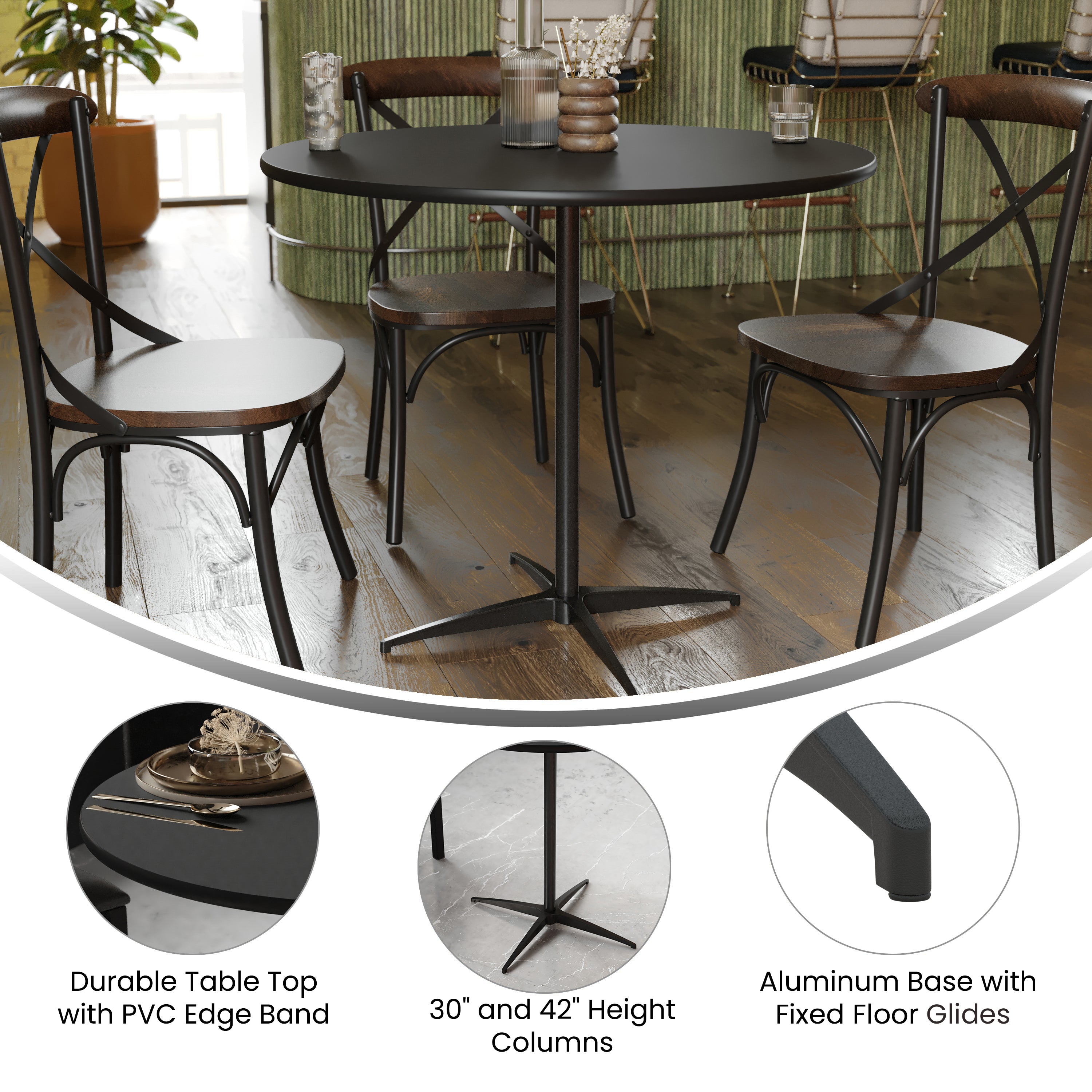 Lars 36'' Round Wood Cocktail Table with 30'' and 42'' Columns, Black