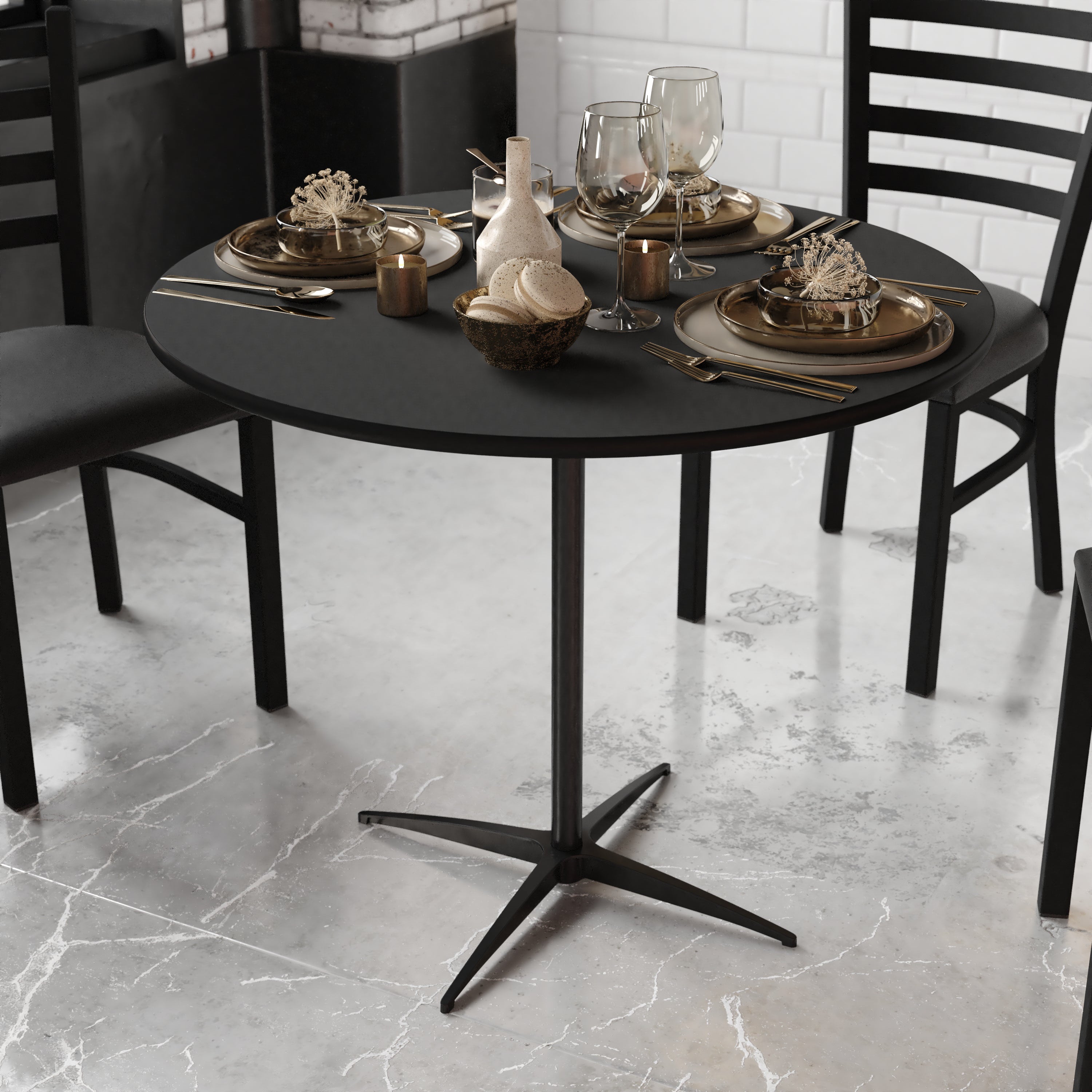 Lars 36'' Round Wood Cocktail Table with 30'' and 42'' Columns, Black