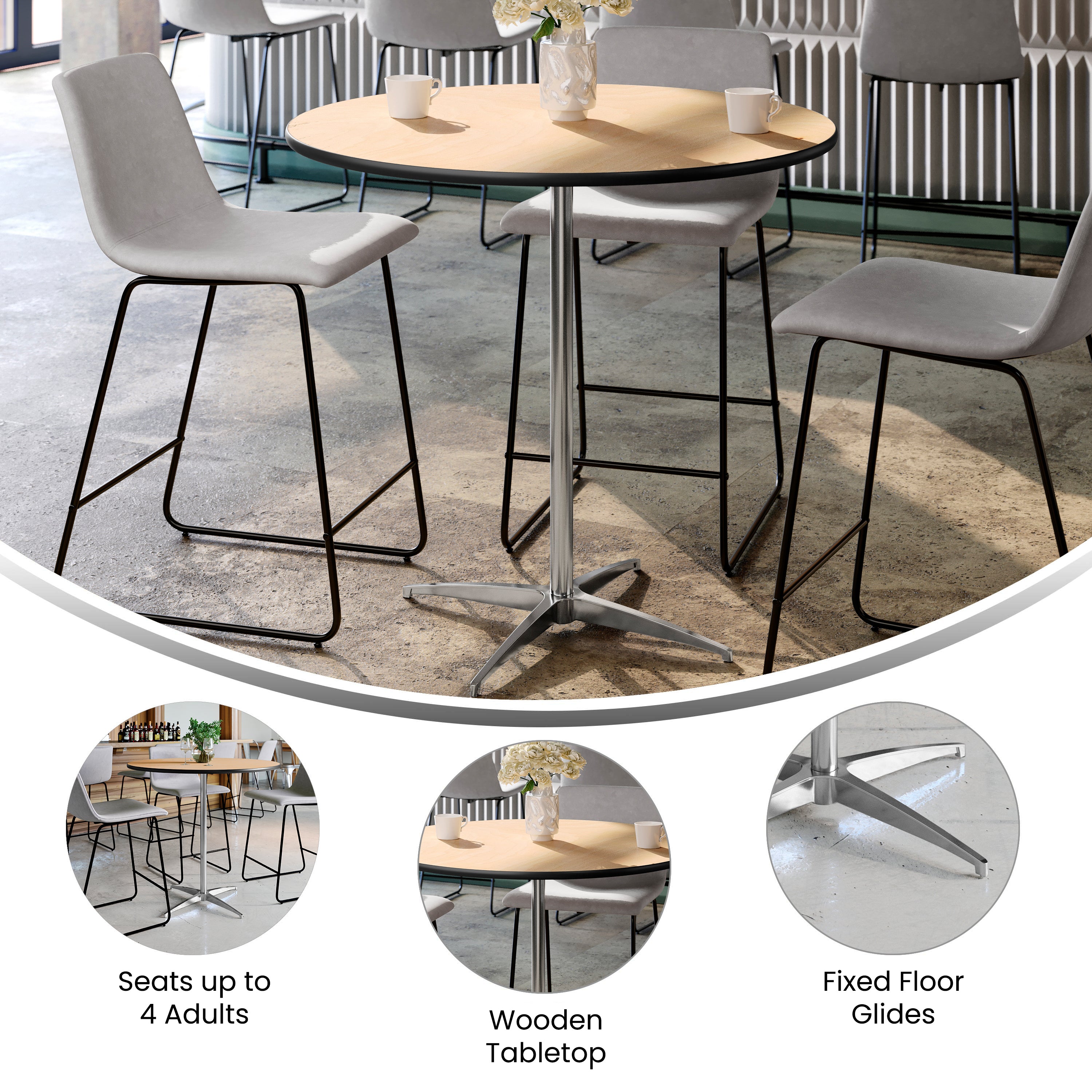 Lars 36'' Round Wood Cocktail Table with 30'' and 42'' Columns