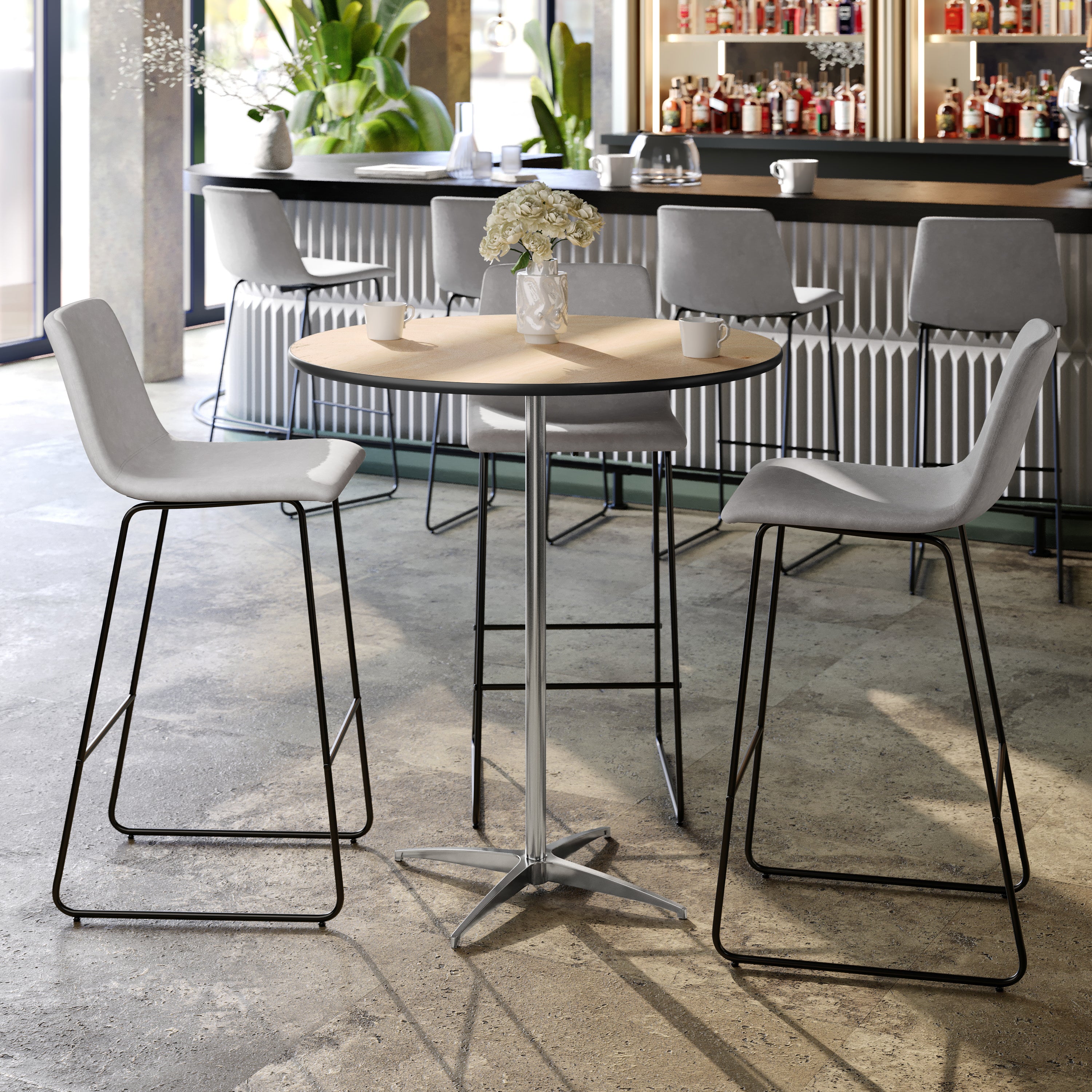 Lars 36'' Round Wood Cocktail Table with 30'' and 42'' Columns
