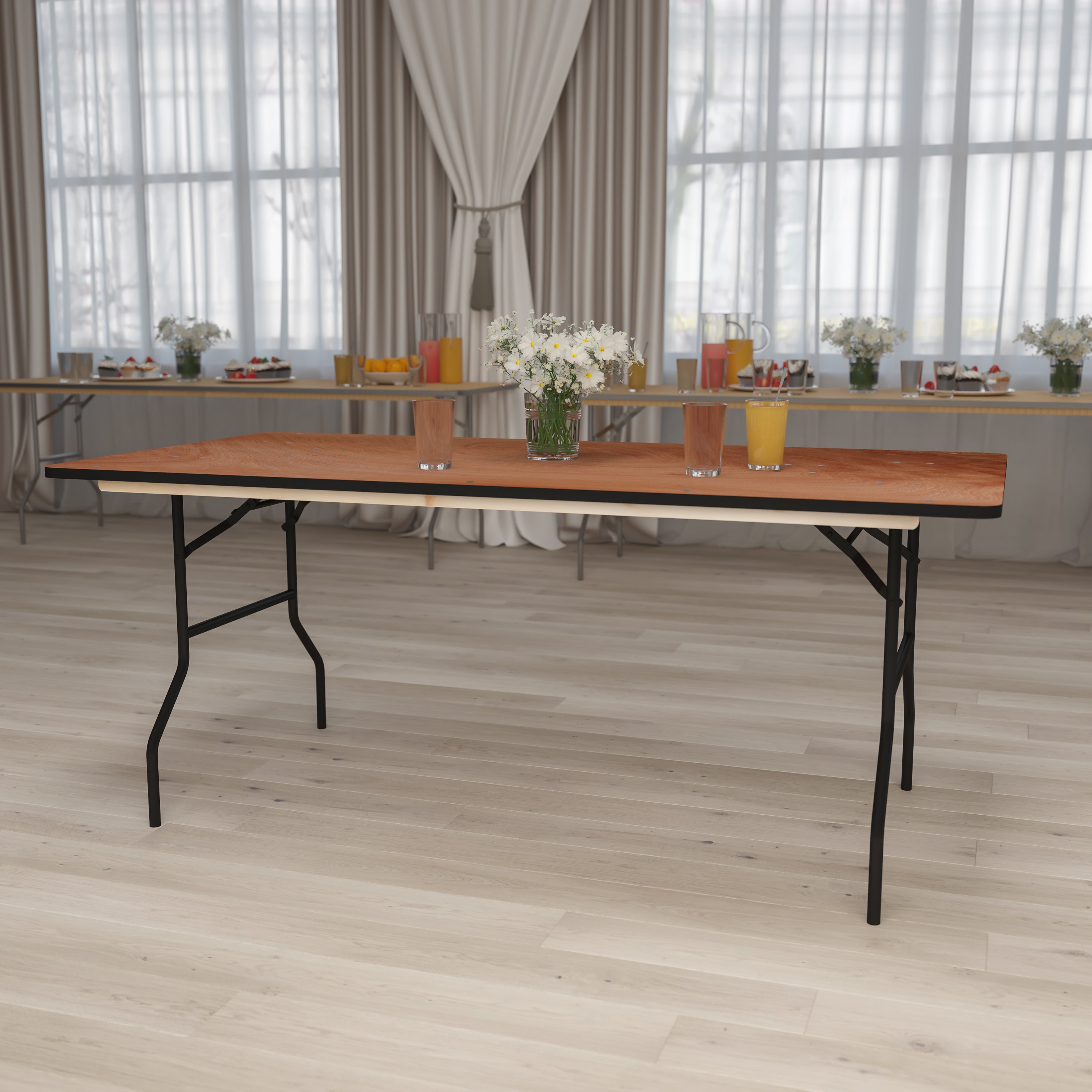 Fielder 6-Foot Rectangular Wood Folding Banquet Table with Clear Coated Finished Top