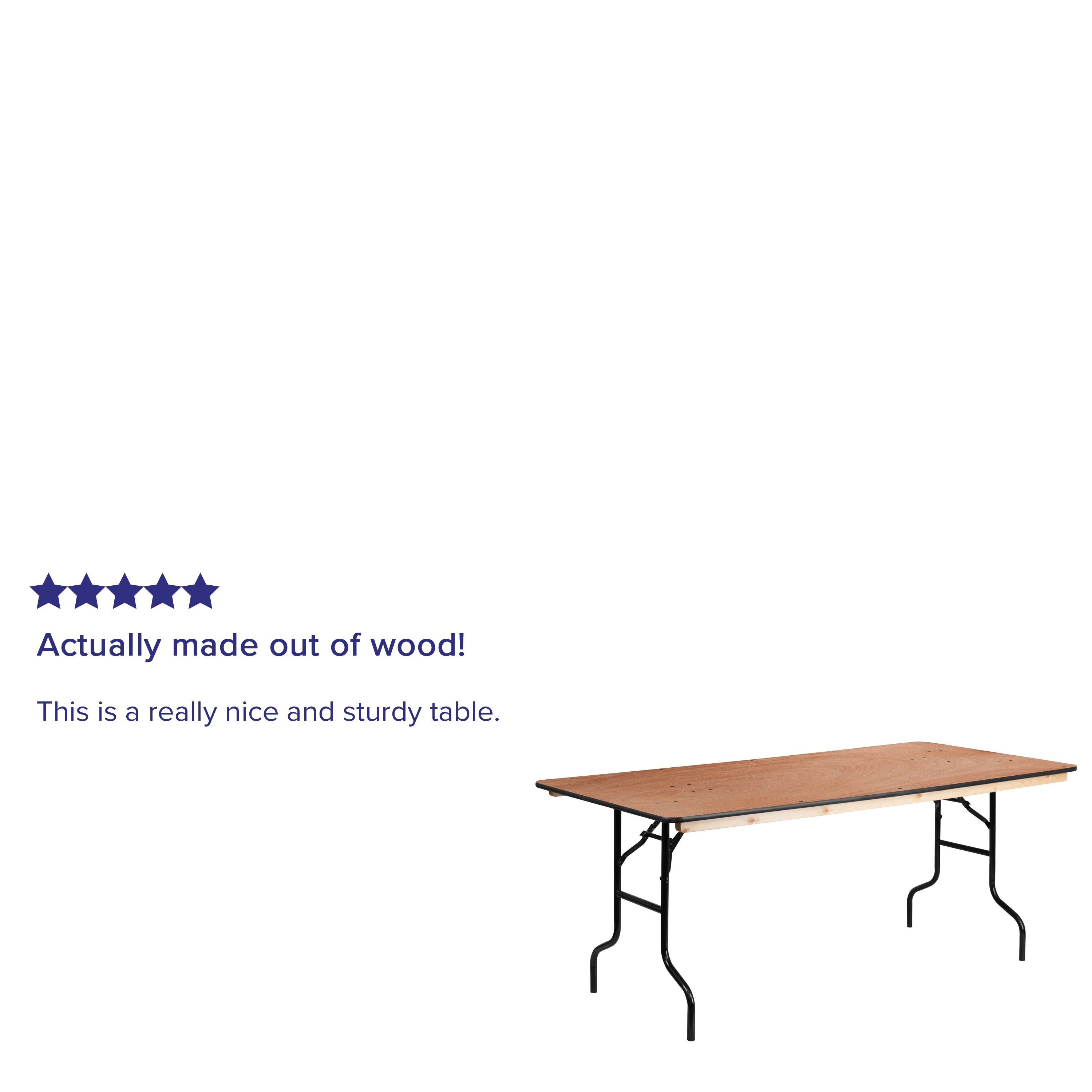 Fielder 6-Foot Rectangular Wood Folding Banquet Table with Clear Coated Finished Top