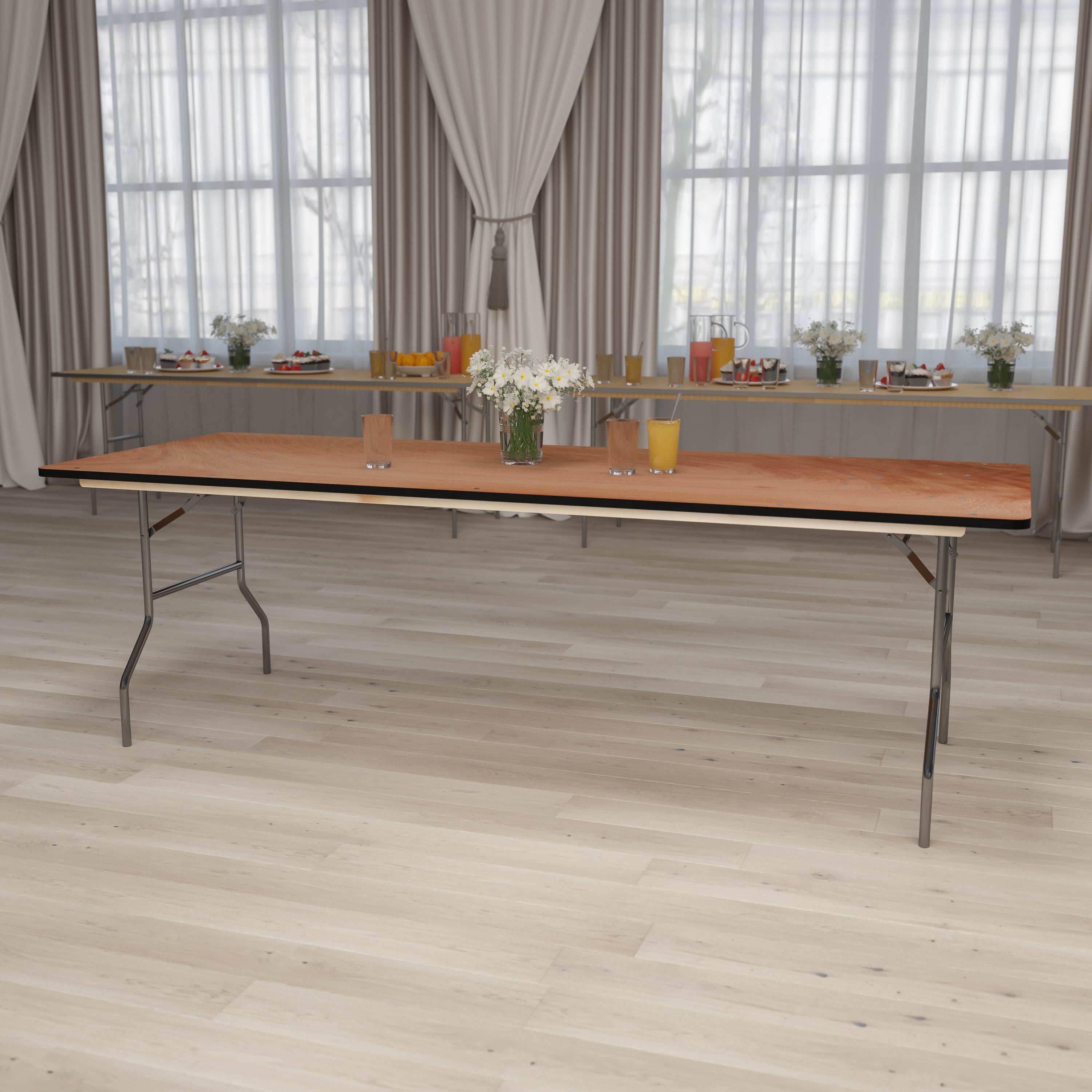 Fielder 8-Foot Rectangular Wood Folding Banquet Table with Clear Coated Finished Top