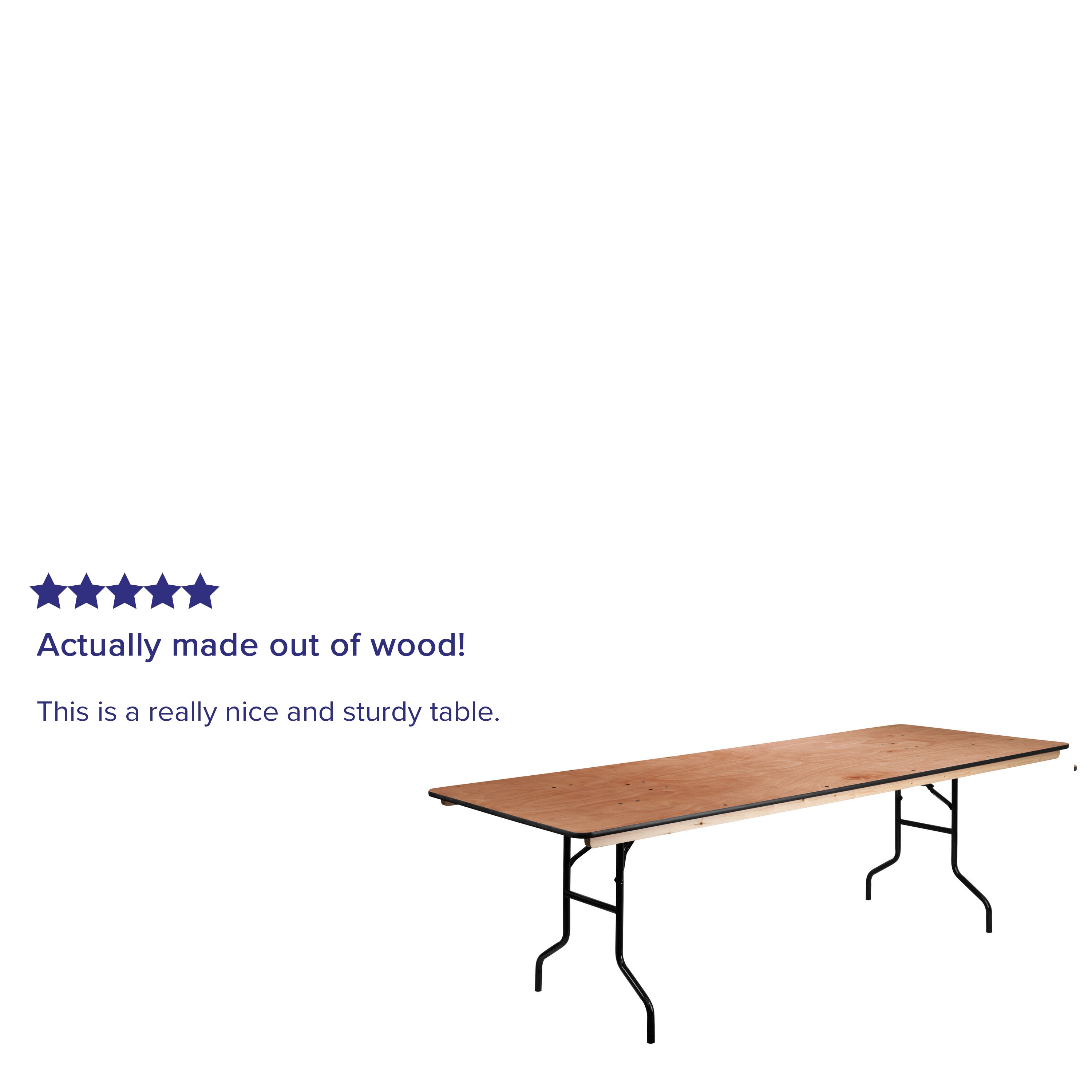 Fielder 8-Foot Rectangular Wood Folding Banquet Table with Clear Coated Finished Top