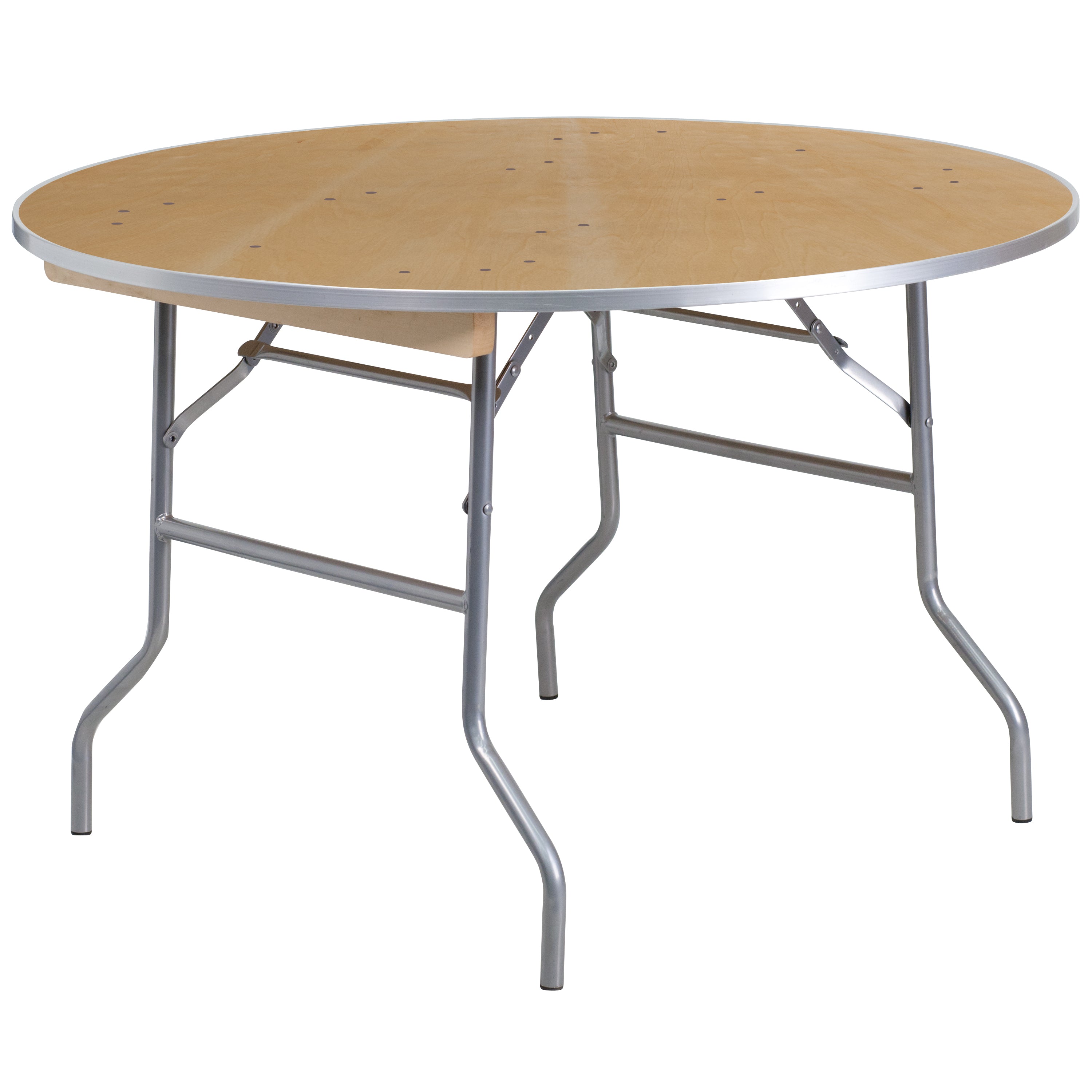 Fielder 4-Foot Round HEAVY DUTY Birchwood Folding Banquet Table with METAL Edges