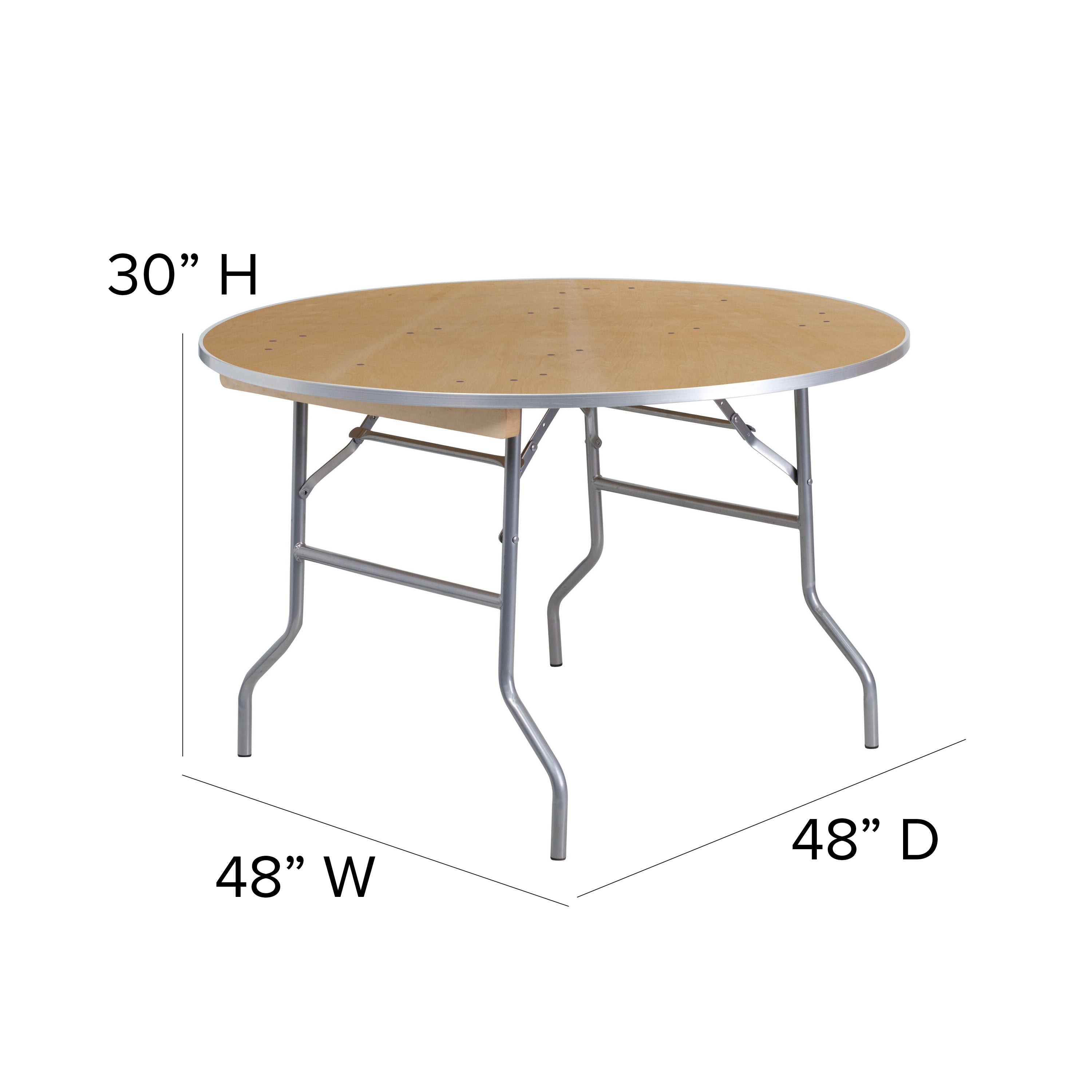 Fielder 4-Foot Round HEAVY DUTY Birchwood Folding Banquet Table with METAL Edges