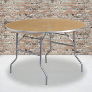 Fielder 4-Foot Round HEAVY DUTY Birchwood Folding Banquet Table with METAL Edges