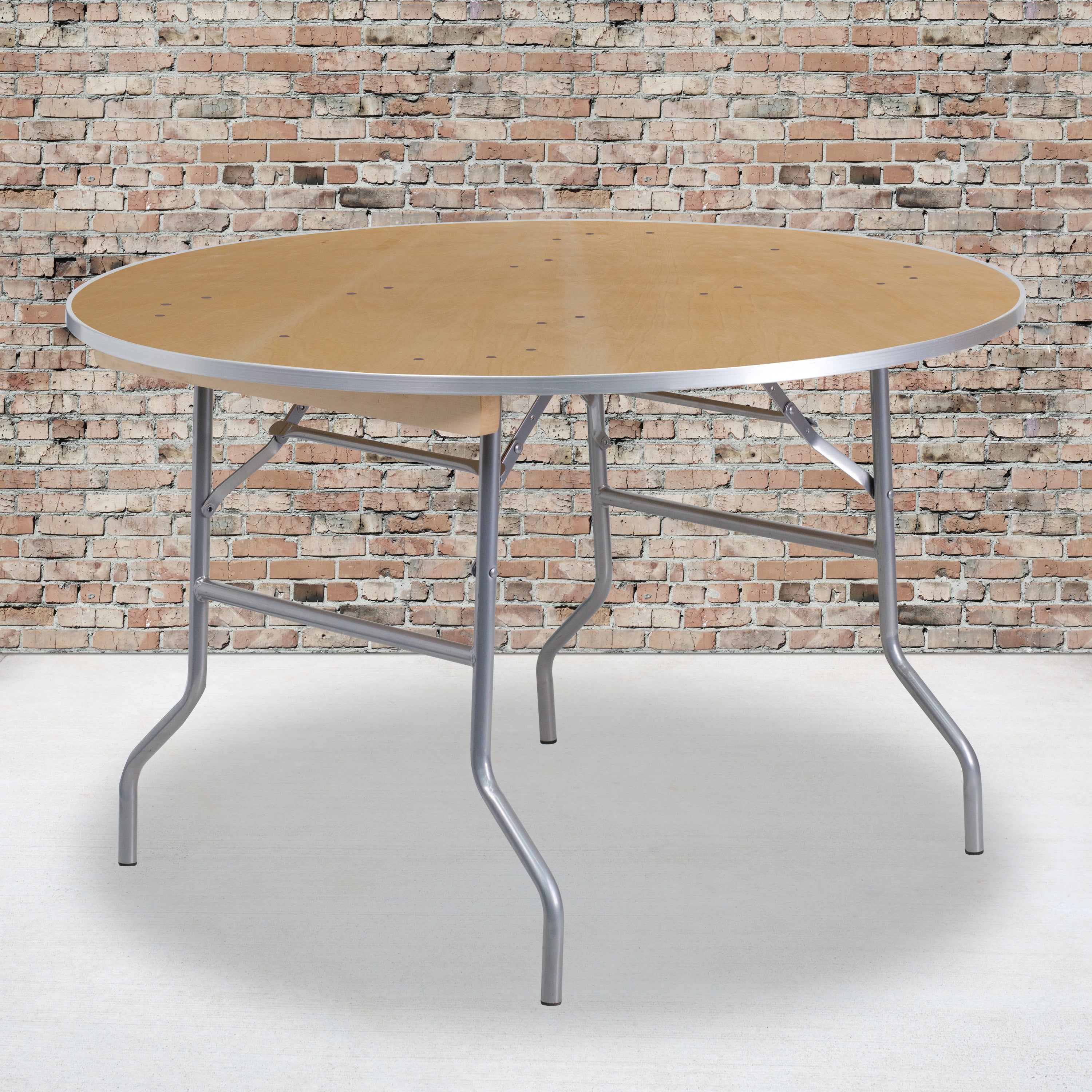 Fielder 4-Foot Round HEAVY DUTY Birchwood Folding Banquet Table with METAL Edges