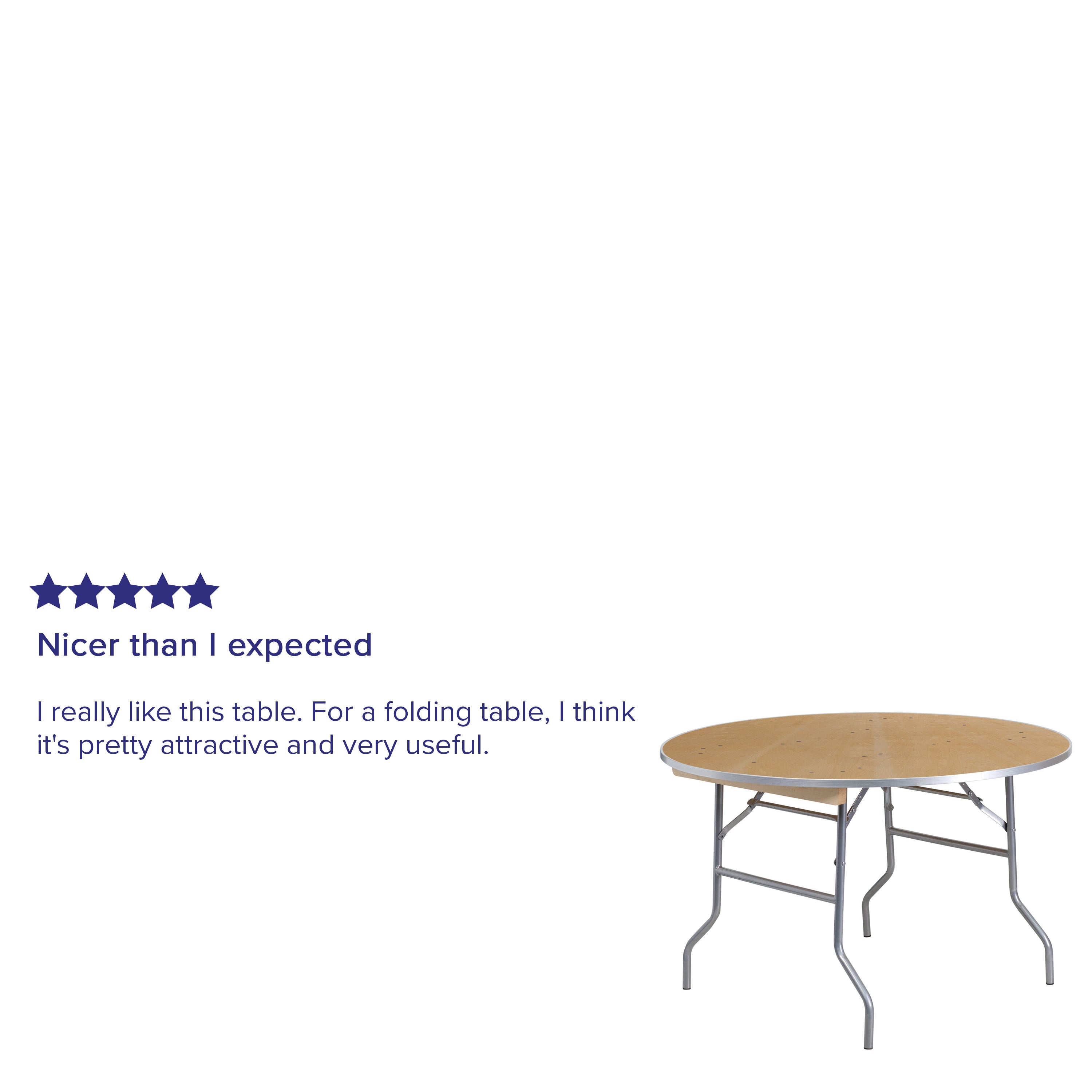 Fielder 4-Foot Round HEAVY DUTY Birchwood Folding Banquet Table with METAL Edges