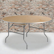 Fielder 5-Foot Round HEAVY DUTY Birchwood Folding Banquet Table with METAL Edges
