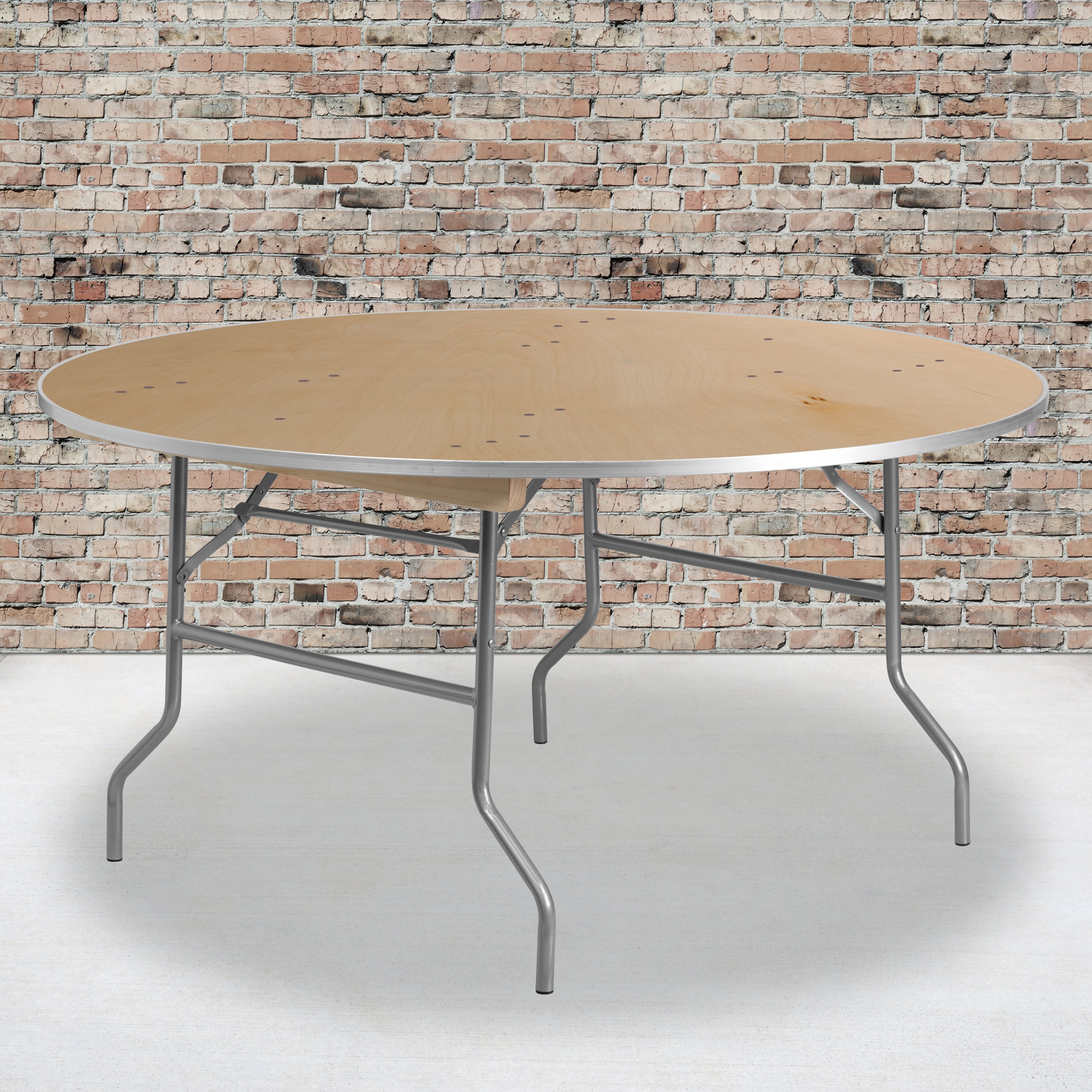 Fielder 5-Foot Round HEAVY DUTY Birchwood Folding Banquet Table with METAL Edges