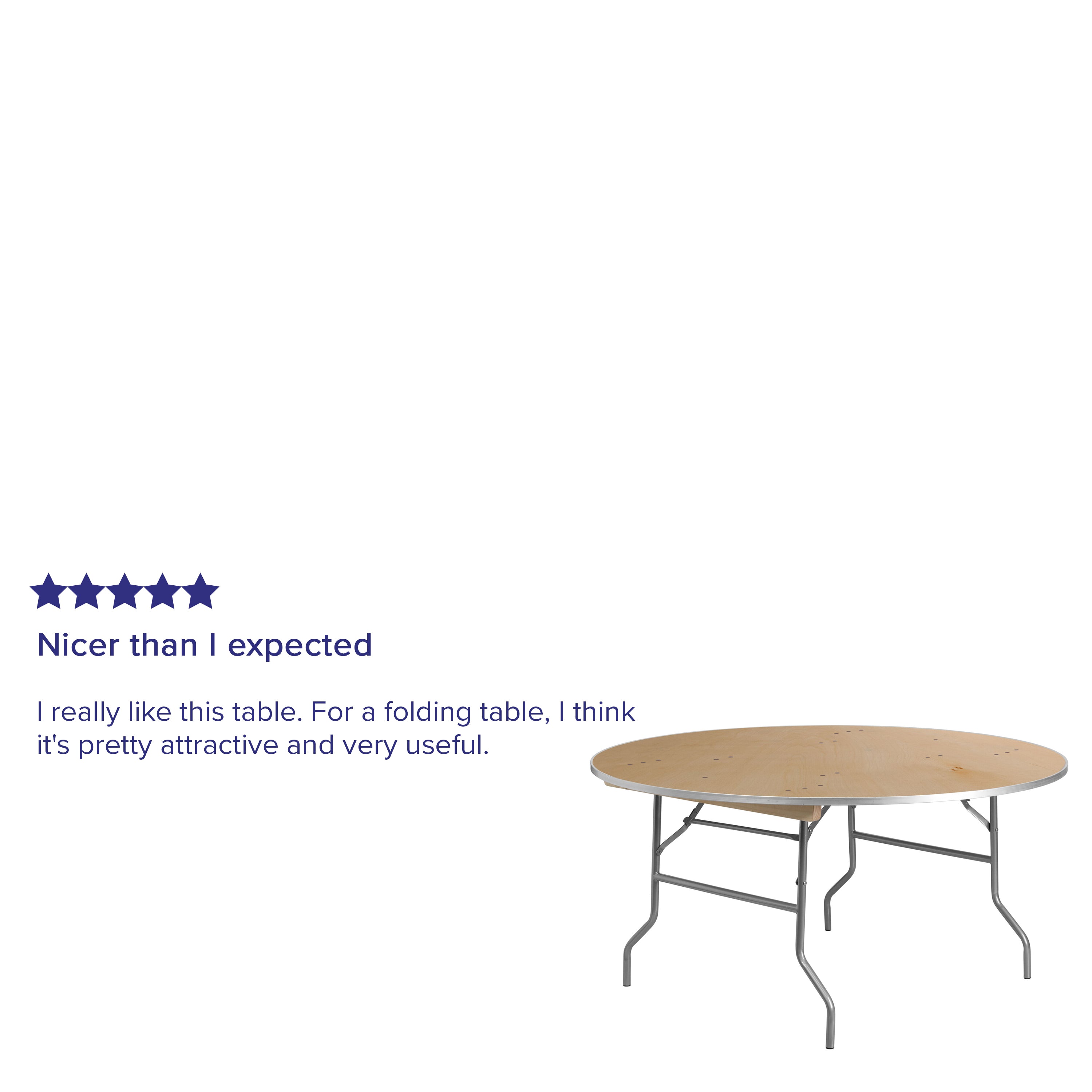 Fielder 5-Foot Round HEAVY DUTY Birchwood Folding Banquet Table with METAL Edges