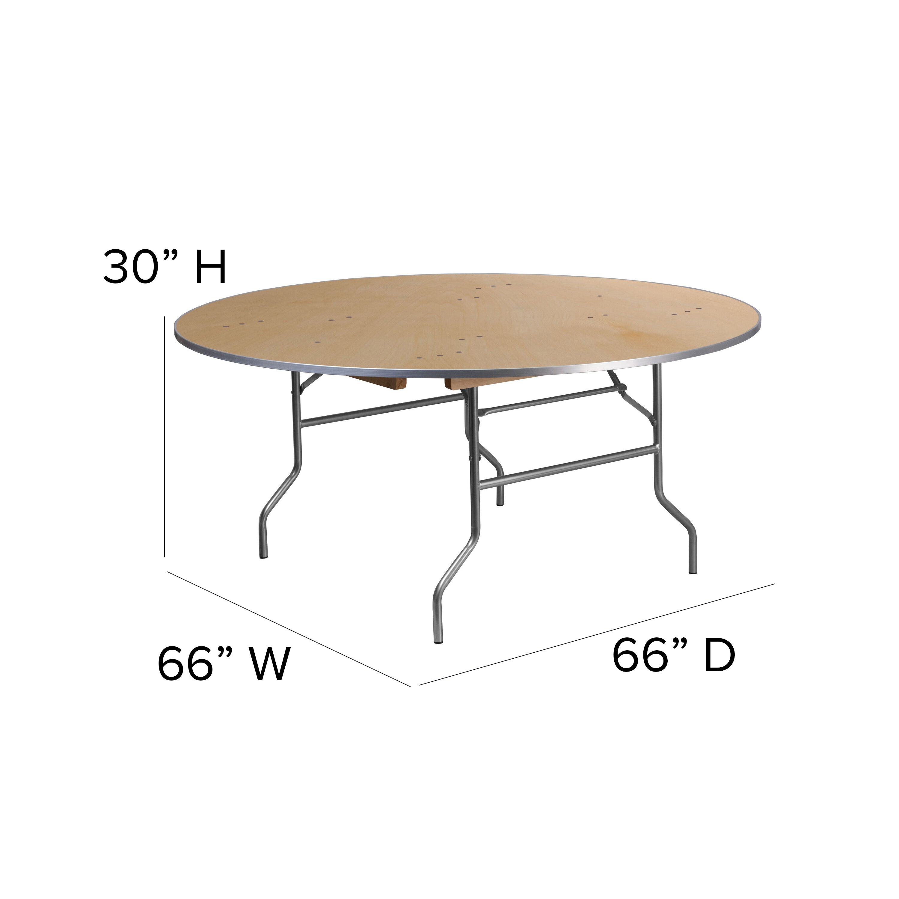 Fielder 5.5-Foot Round HEAVY DUTY Birchwood Folding Banquet Table with METAL Edges