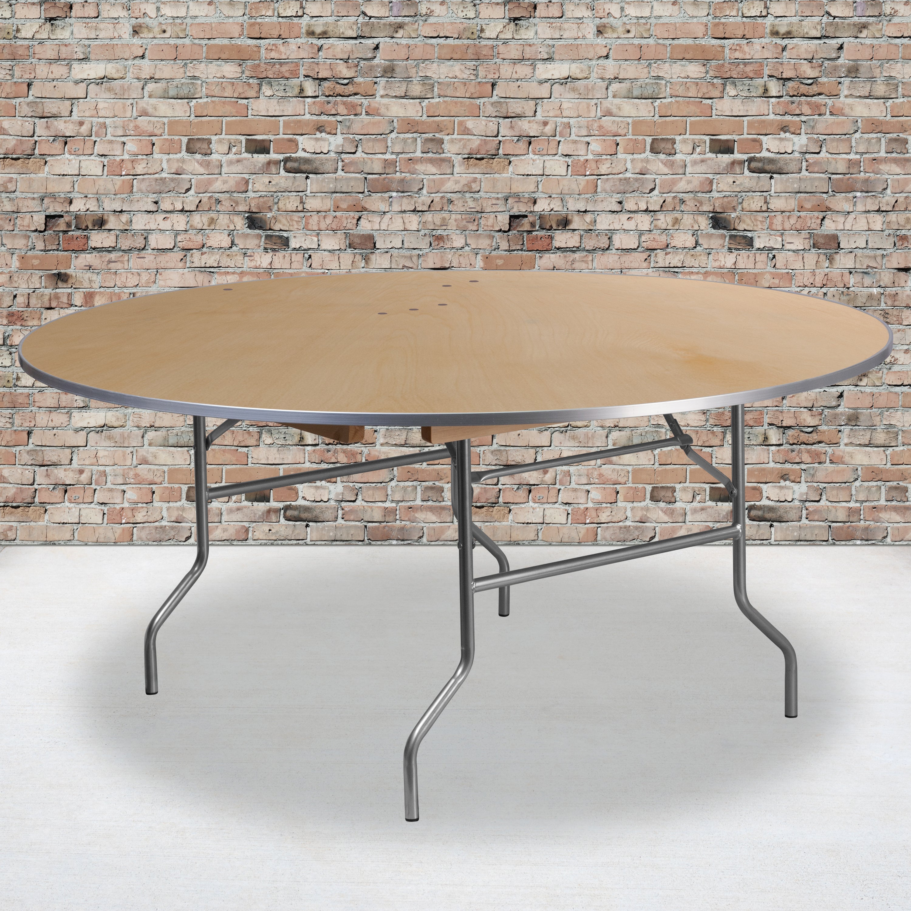 Fielder 5.5-Foot Round HEAVY DUTY Birchwood Folding Banquet Table with METAL Edges