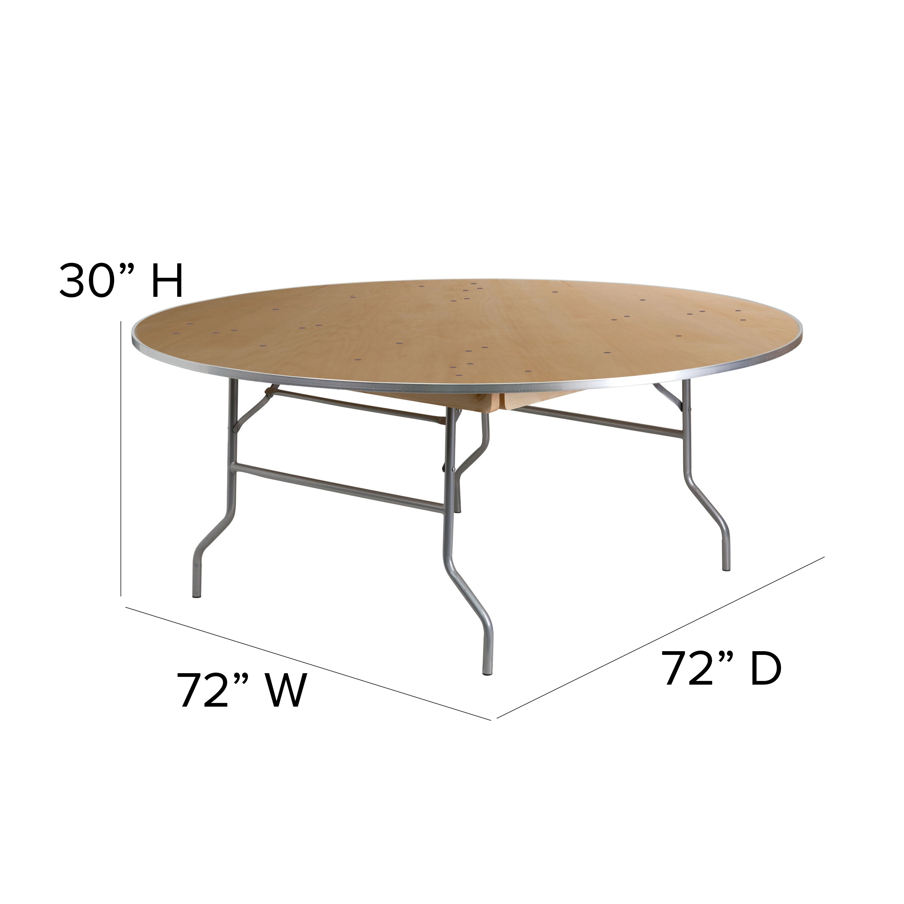 Fielder 6-Foot Round HEAVY DUTY Birchwood Folding Banquet Table with METAL Edges