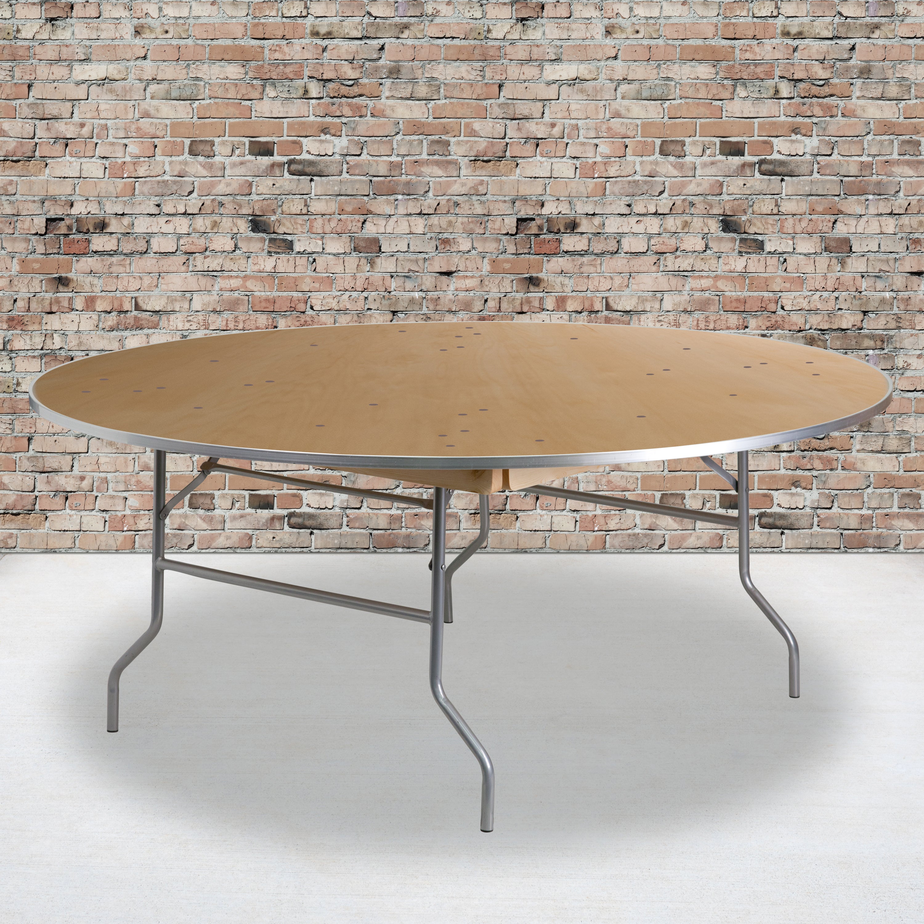 Fielder 6-Foot Round HEAVY DUTY Birchwood Folding Banquet Table with METAL Edges