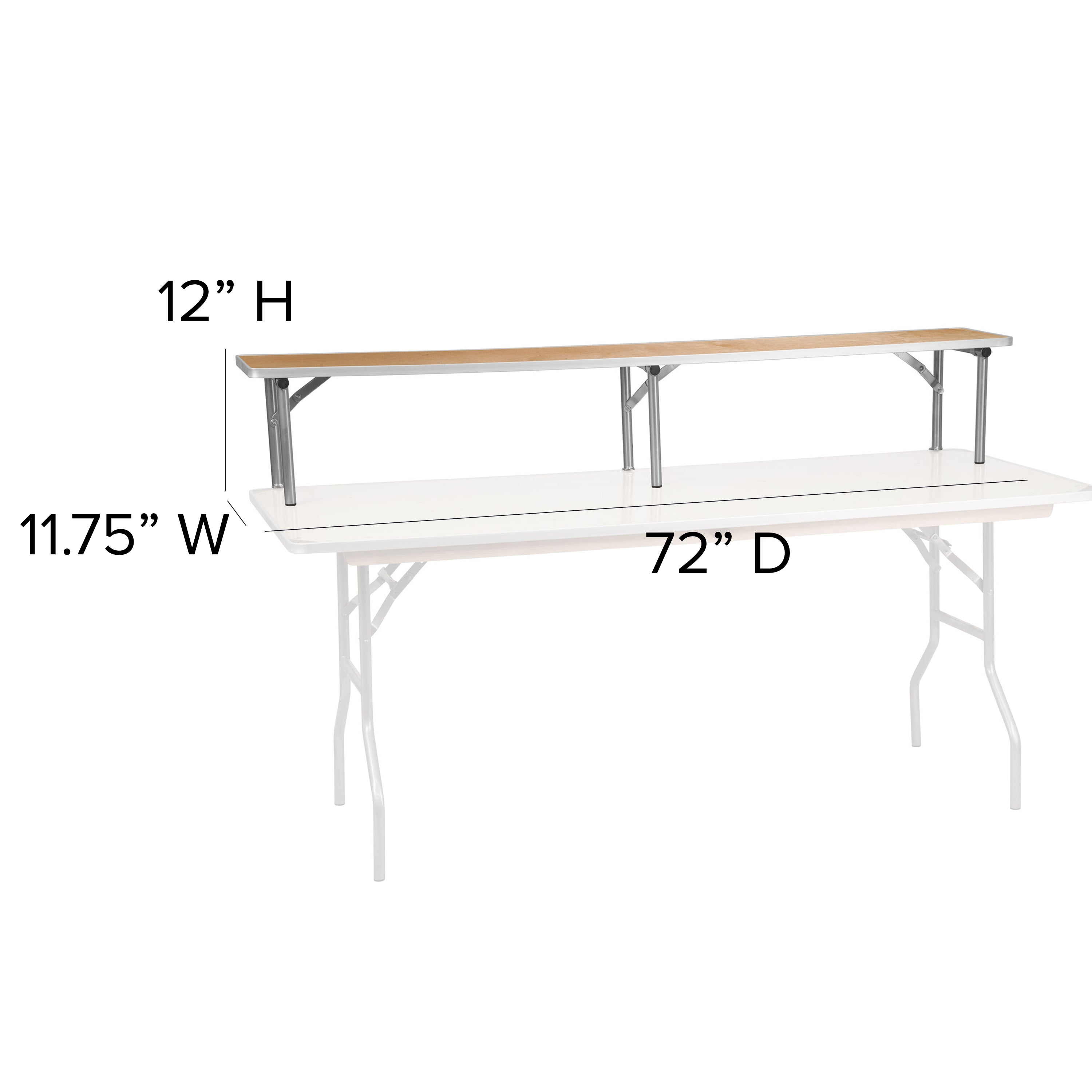Amara 72'' x 12'' x 12'' Birchwood Bar Top Riser with Silver Legs