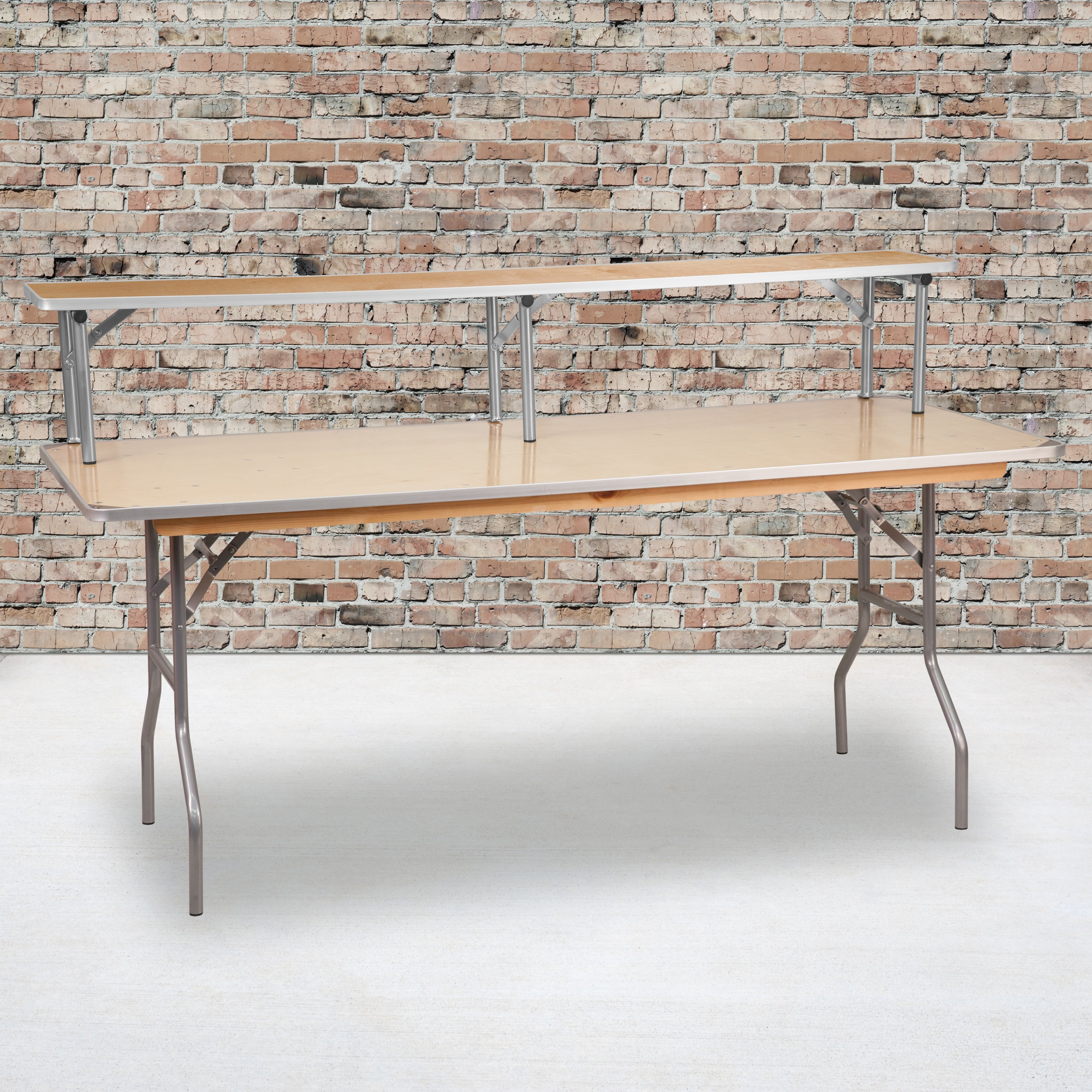 Amara 72'' x 12'' x 12'' Birchwood Bar Top Riser with Silver Legs