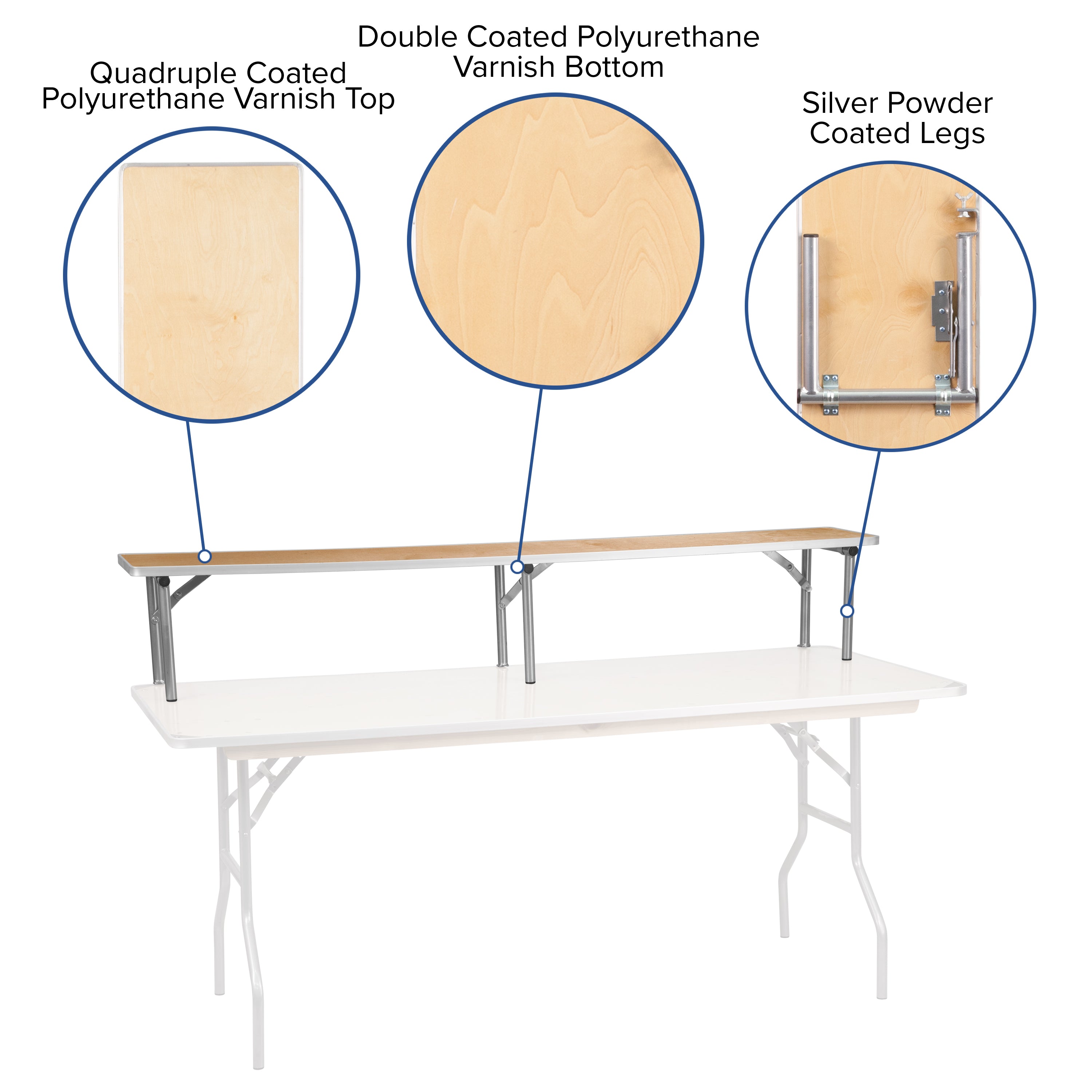 Amara 72'' x 12'' x 12'' Birchwood Bar Top Riser with Silver Legs