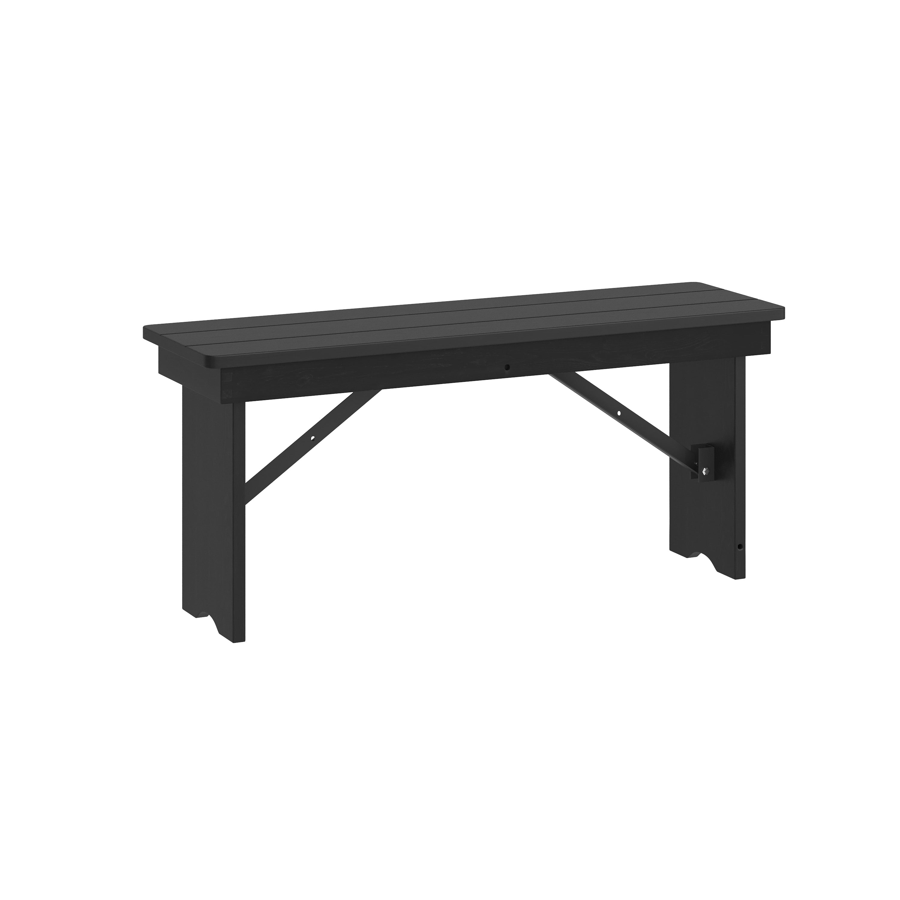 HERCULES 40" x 12" Black Wash Commercial Antique Solid Pine Farmhouse Folding Bench with Foldable Locking Legs