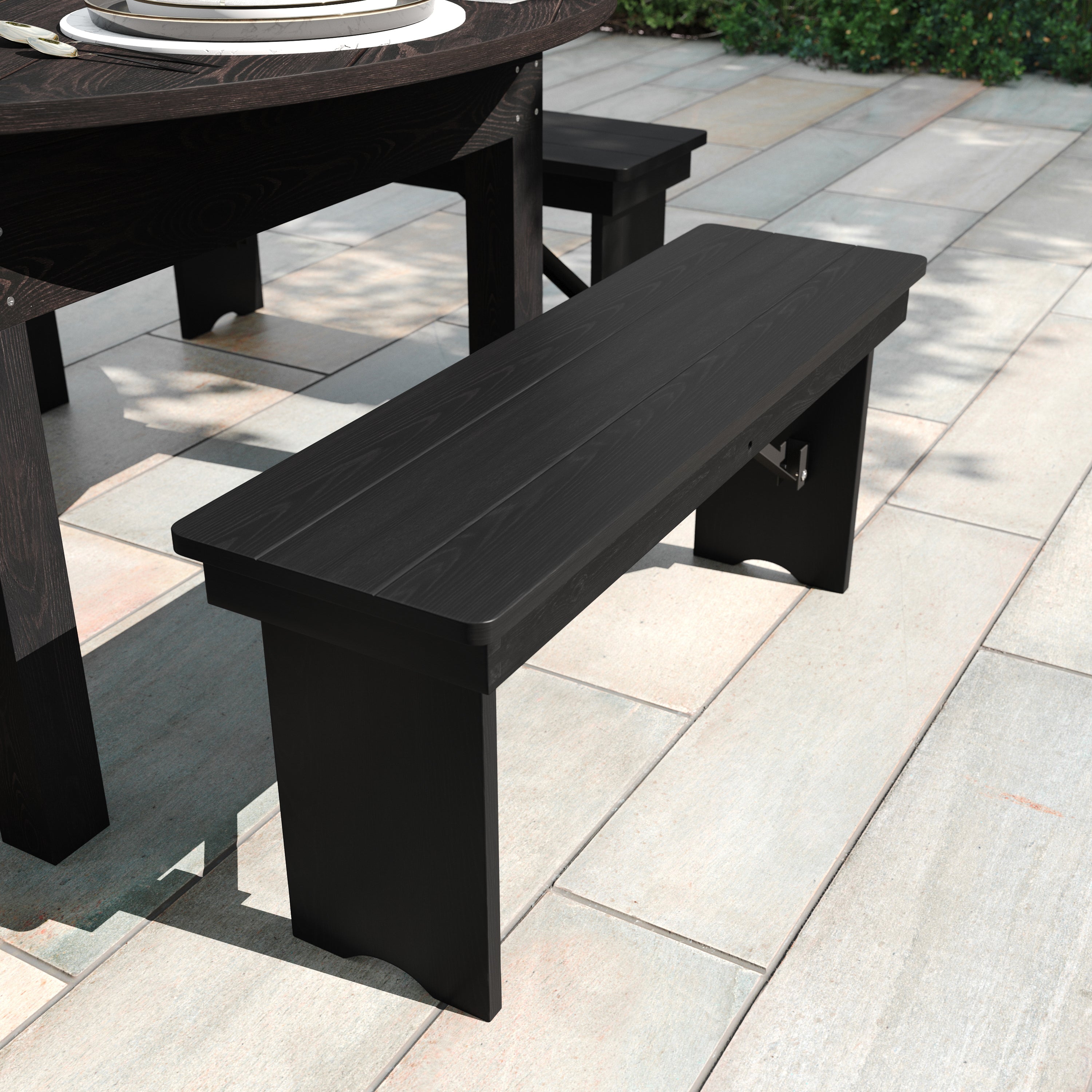 HERCULES 40" x 12" Black Wash Commercial Antique Solid Pine Farmhouse Folding Bench with Foldable Locking Legs