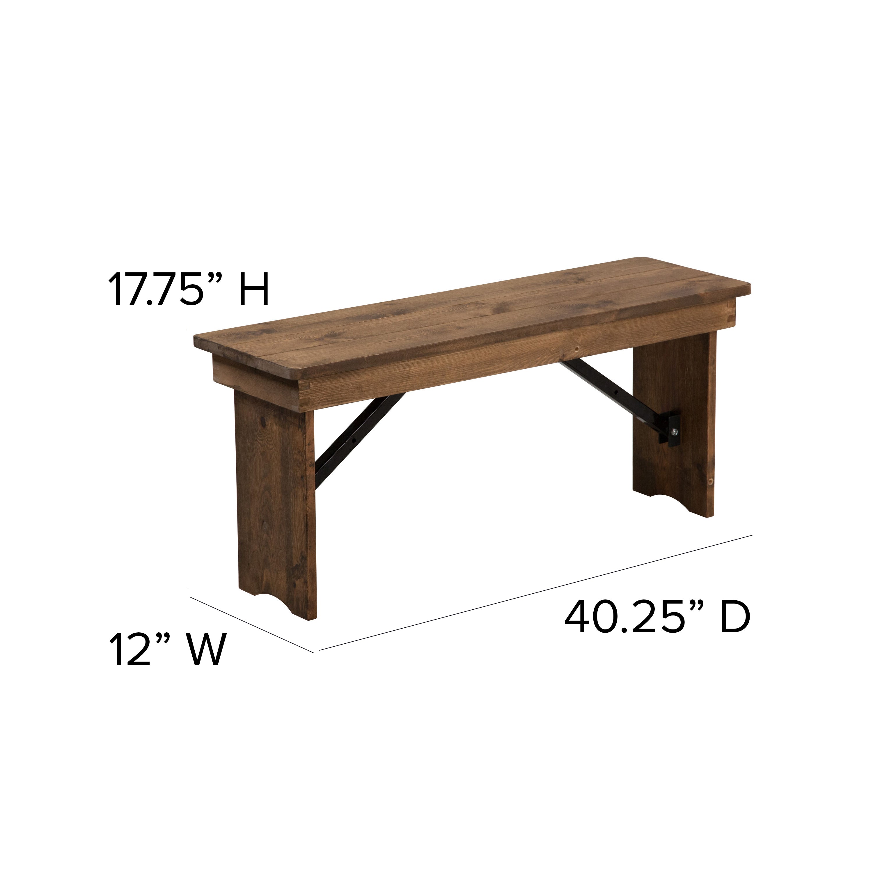 HERCULES Series 40'' x 12'' Antique Rustic Solid Pine Folding Farm Bench
