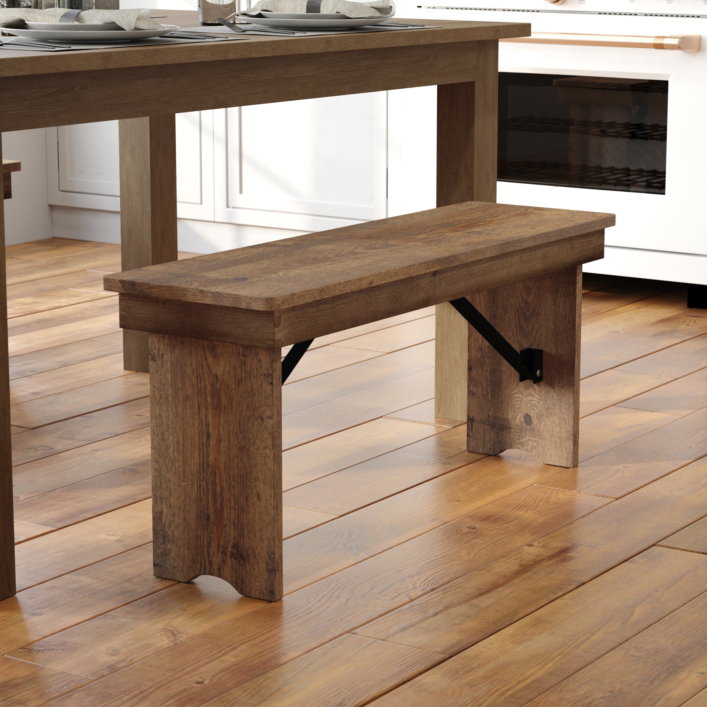 HERCULES Series 40'' x 12'' Antique Rustic Solid Pine Folding Farm Bench
