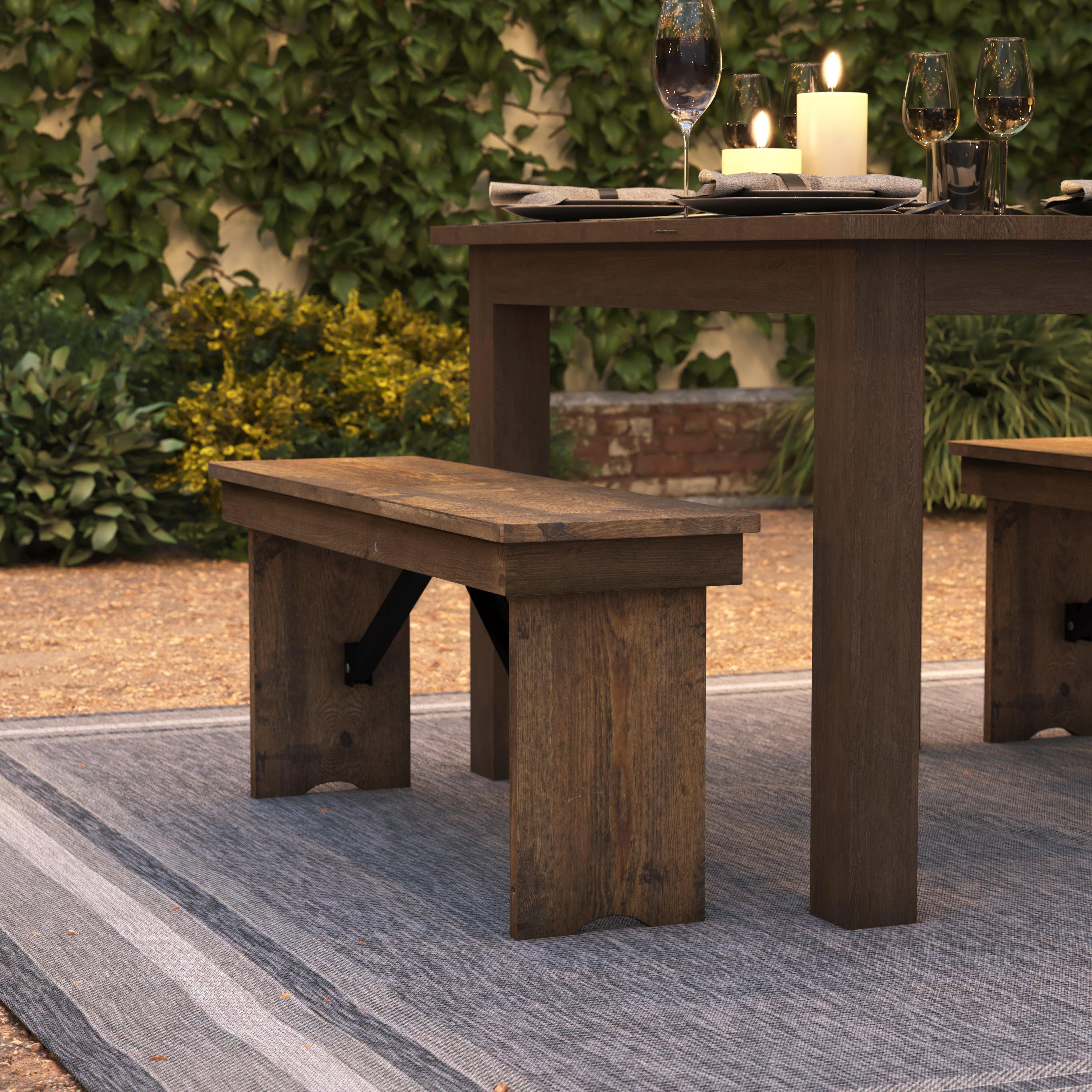HERCULES Series 40'' x 12'' Antique Rustic Solid Pine Folding Farm Bench