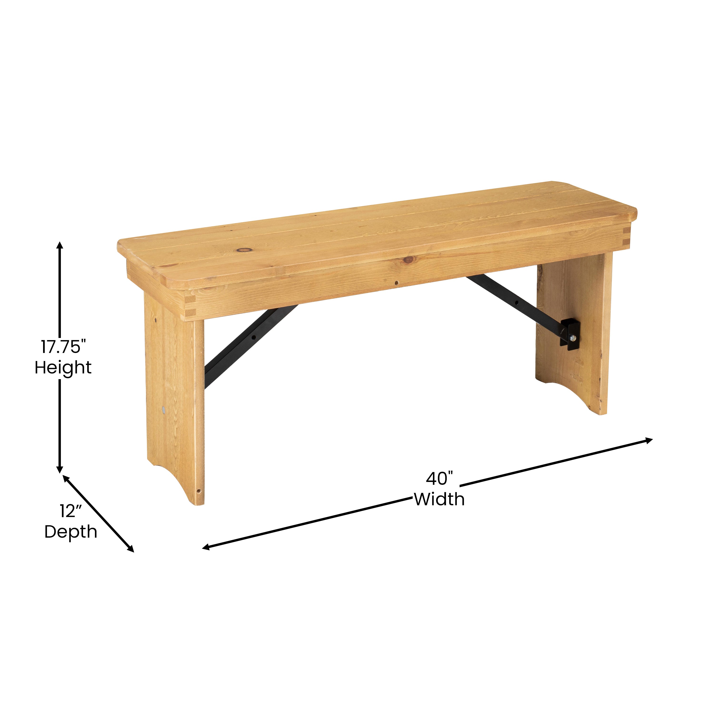 HERCULES 40'' x 12'' Light Natural Solid Pine Folding Farm Bench