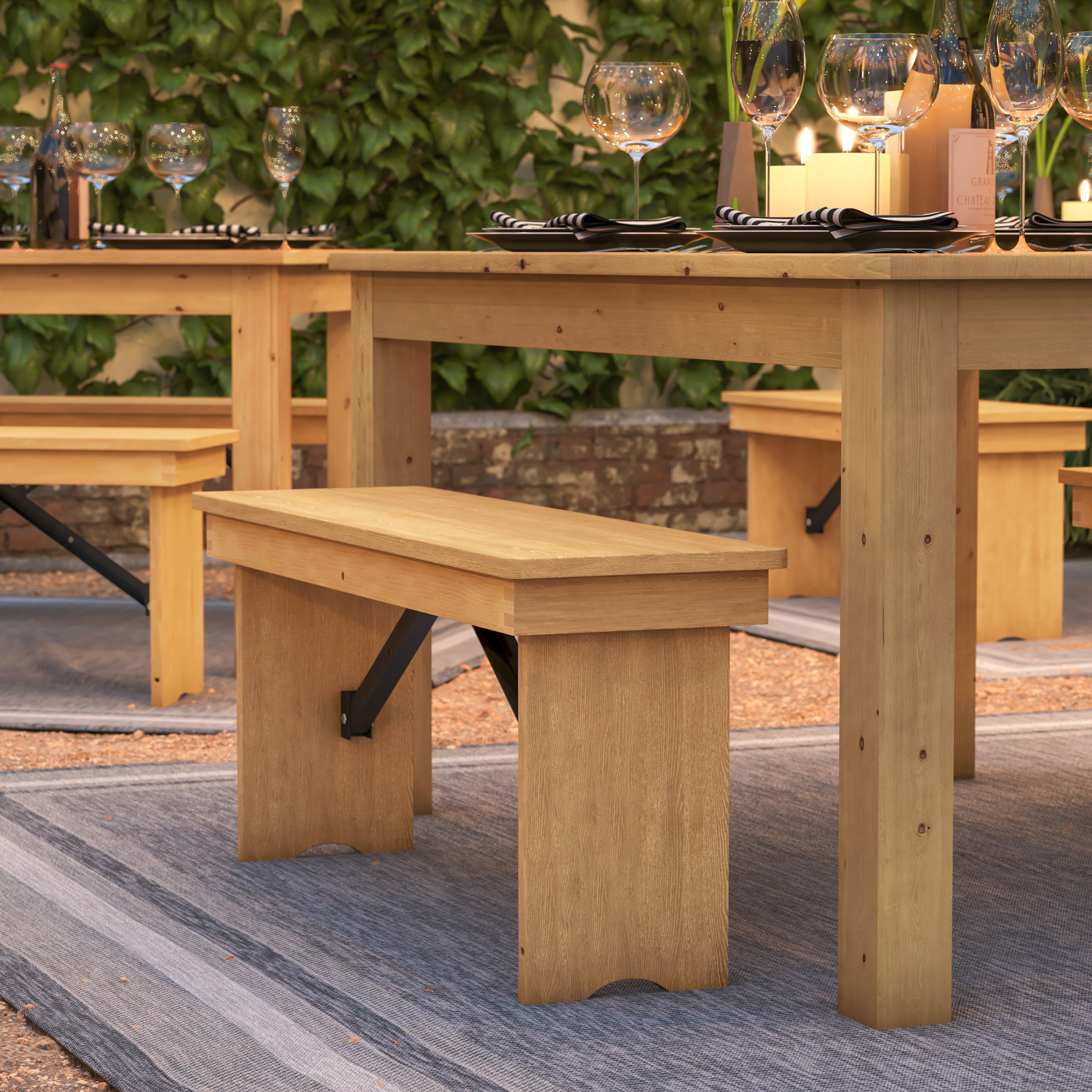 HERCULES 40'' x 12'' Light Natural Solid Pine Folding Farm Bench