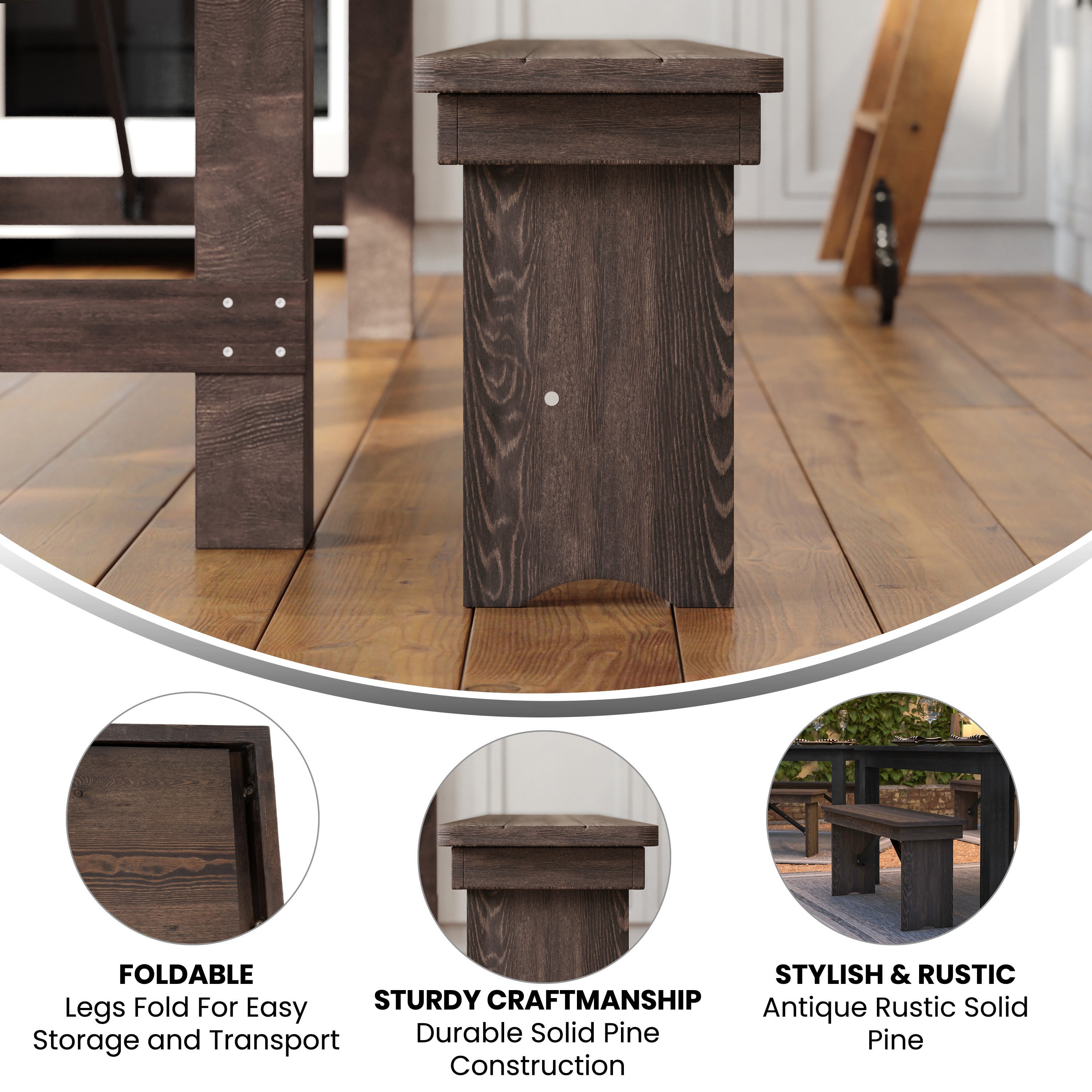 HERCULES 40'' x 12'' Mahogany Solid Pine Folding Farm Bench