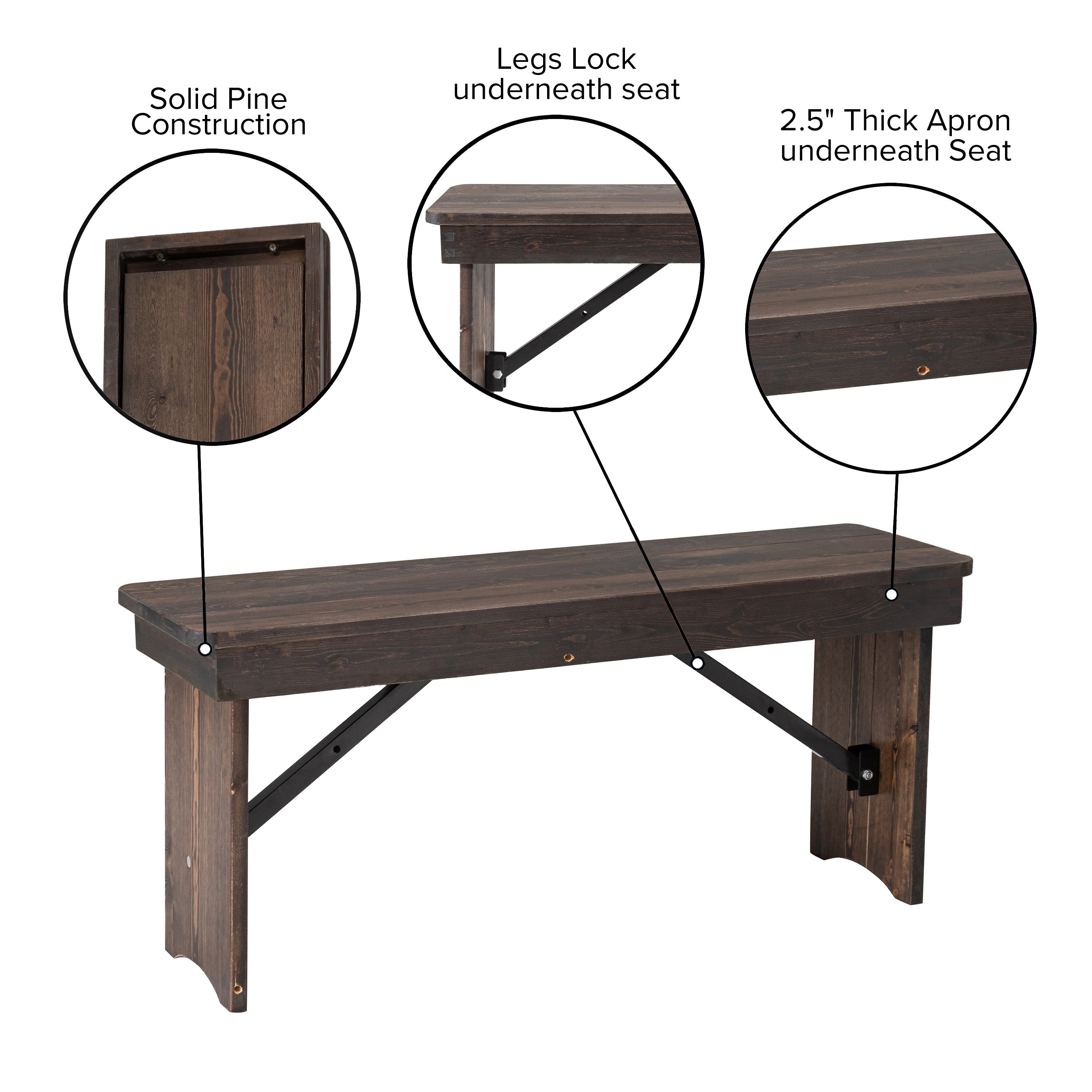 HERCULES 40'' x 12'' Mahogany Solid Pine Folding Farm Bench