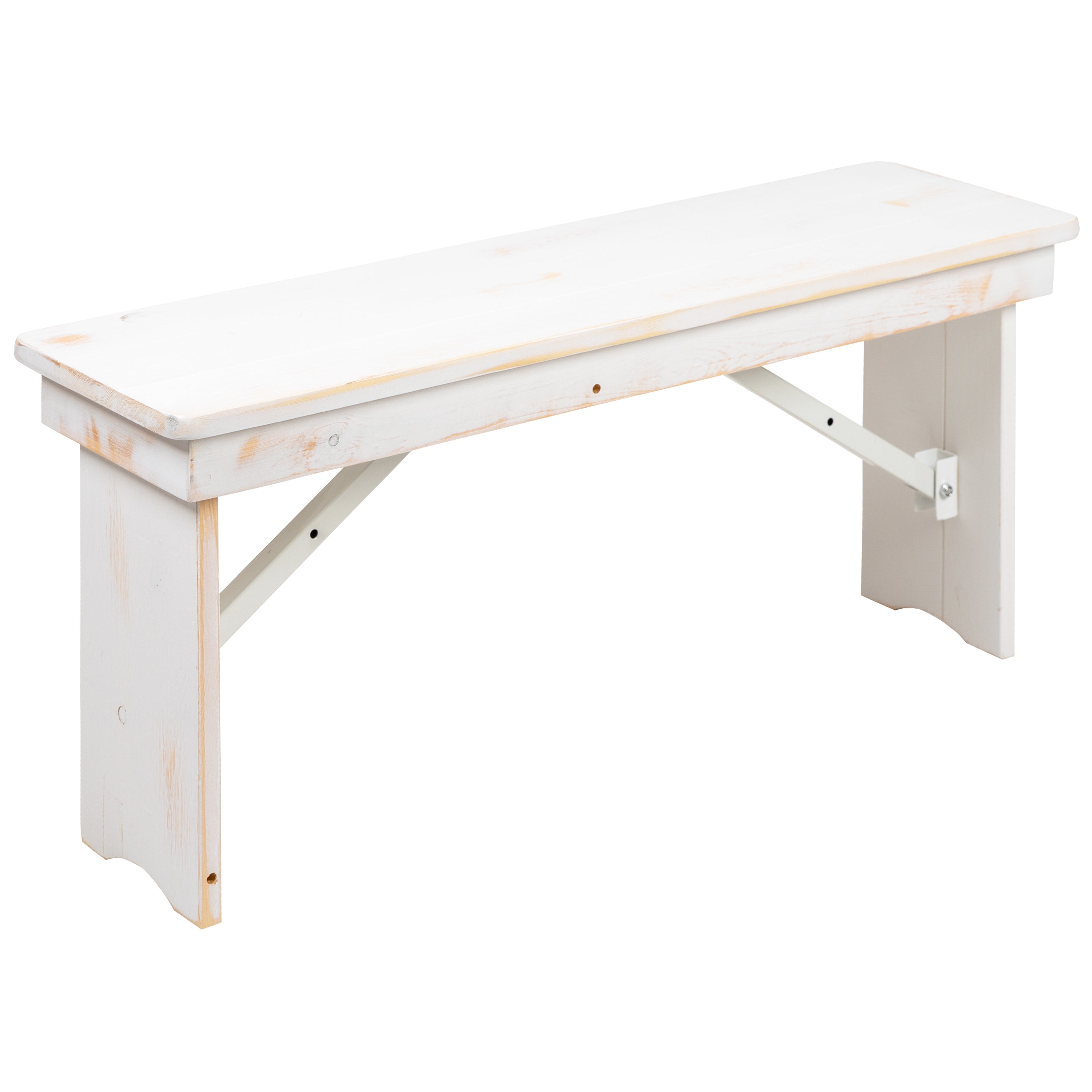 HERCULES Series 40" x 12" Antique Rustic White Solid Pine Folding Farm Bench
