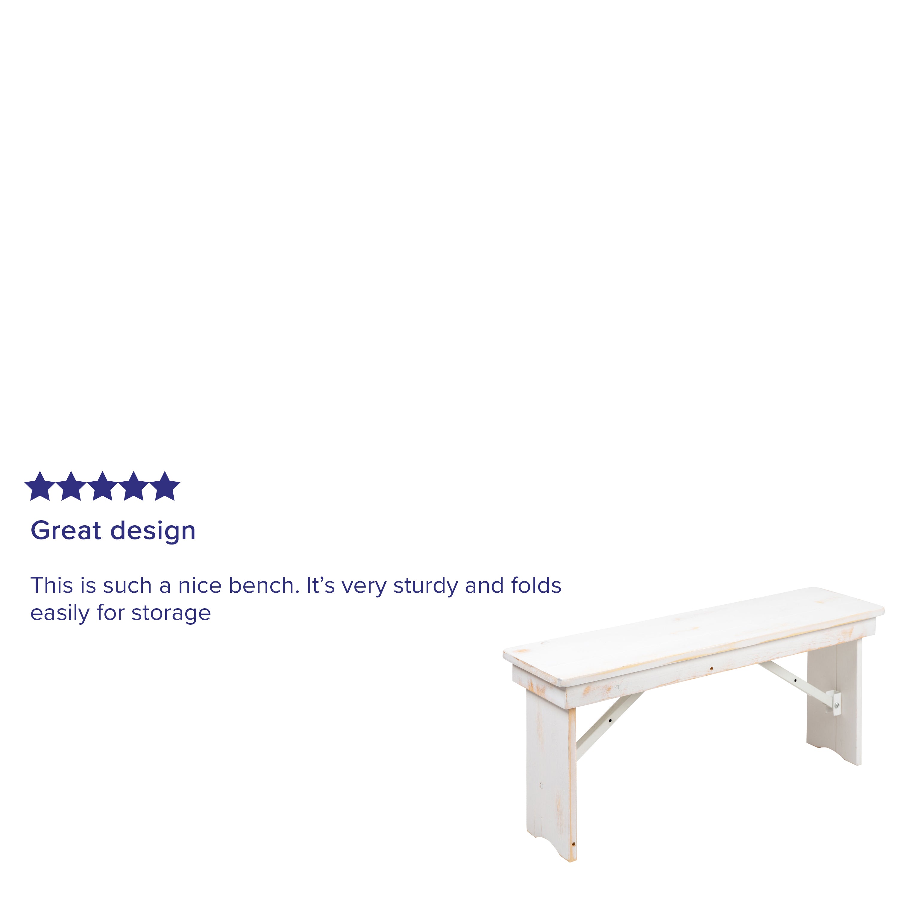 HERCULES Series 40" x 12" Antique Rustic White Solid Pine Folding Farm Bench