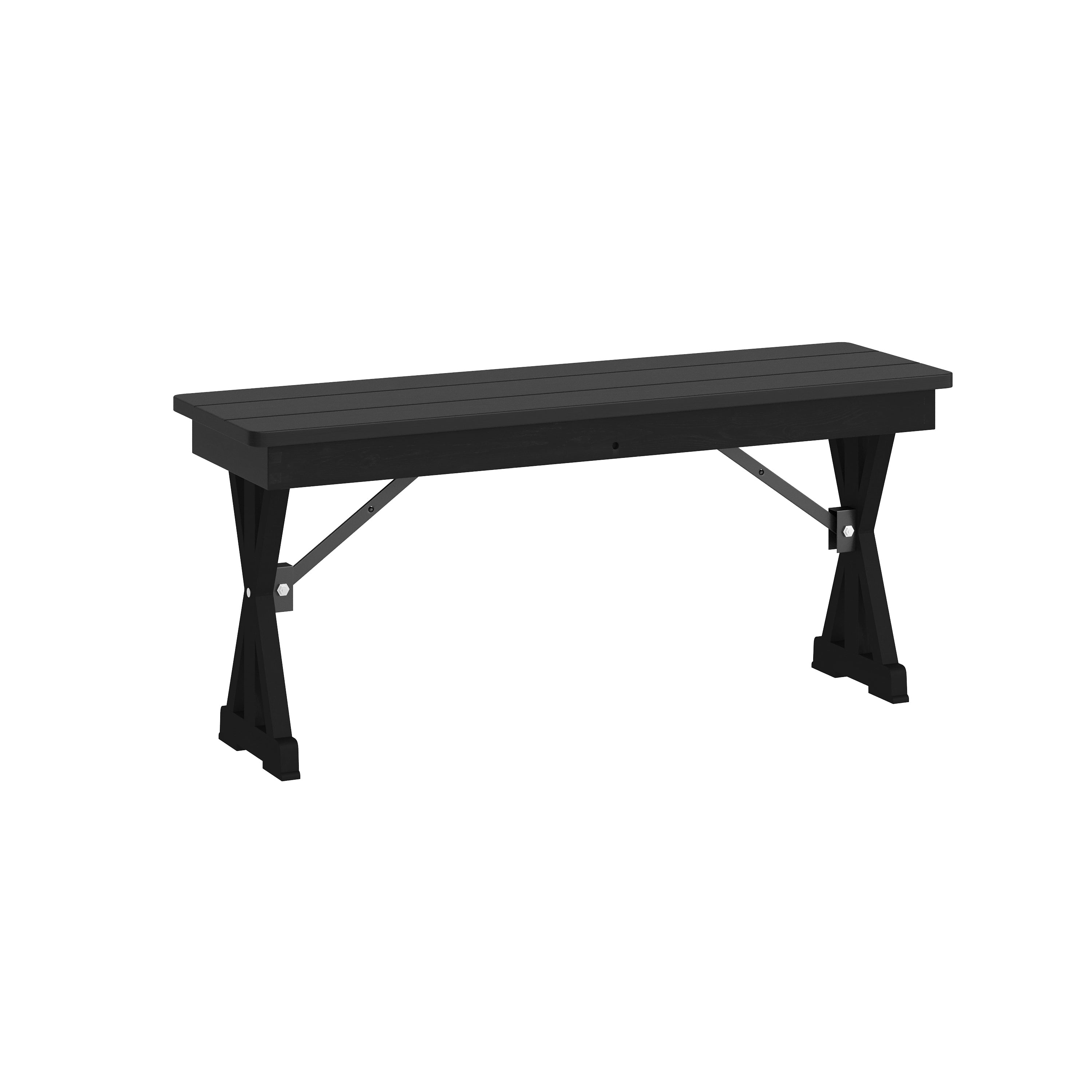 HERCULES 40" x 12" Black Wash Commercial Antique Solid Pine Farmhouse Folding Bench with Foldable Locking X-Legs