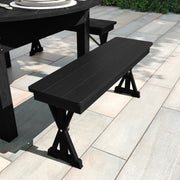 HERCULES 40" x 12" Black Wash Commercial Antique Solid Pine Farmhouse Folding Bench with Foldable Locking X-Legs
