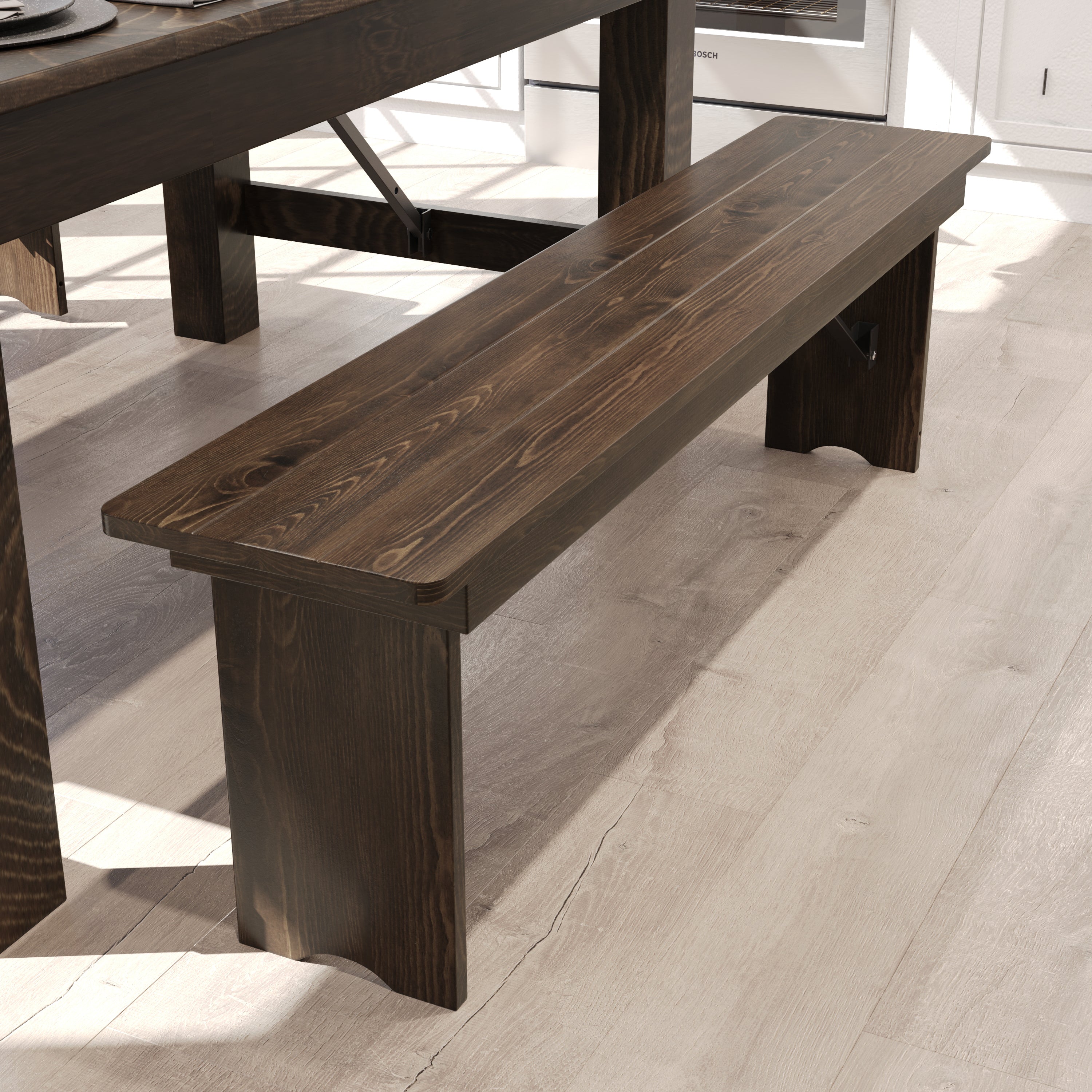 HERCULES 60" x 12" Antique Rustic Commercial Antique Solid Pine Farmhouse Folding Bench with Foldable Locking Legs