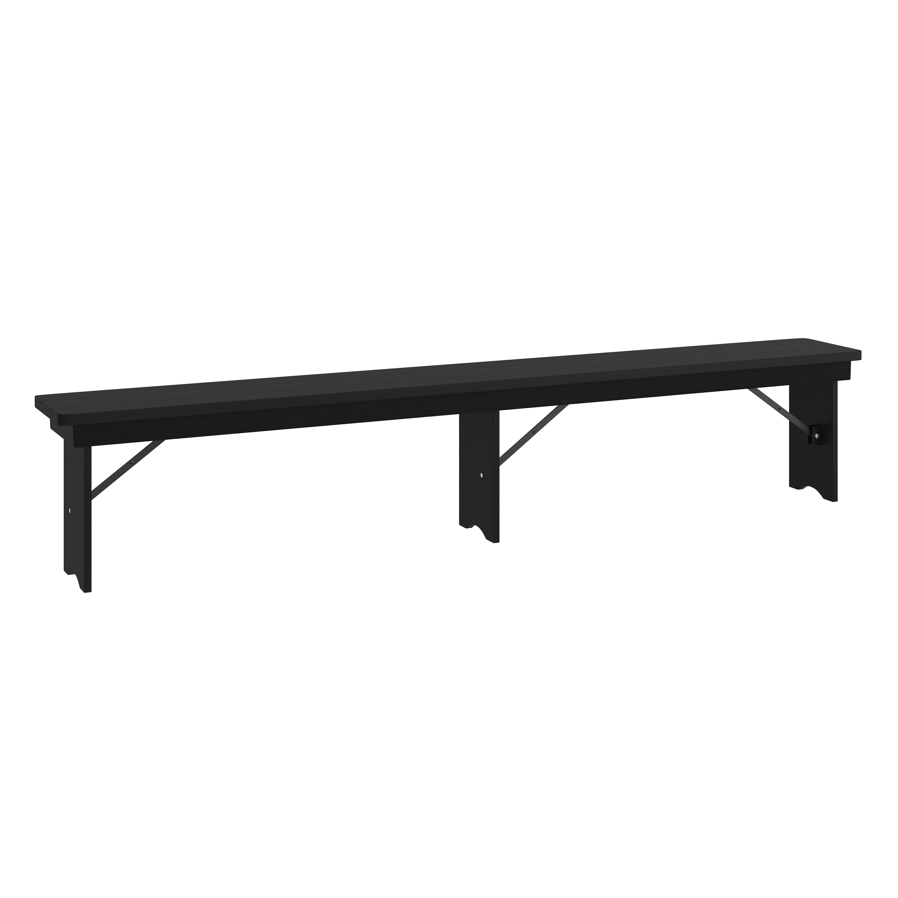 HERCULES 8' x 12'' Black Wash Commercial Antique Solid Pine Farmhouse Folding Bench with Foldable Locking Legs