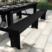 HERCULES 8' x 12'' Black Wash Commercial Antique Solid Pine Farmhouse Folding Bench with Foldable Locking Legs
