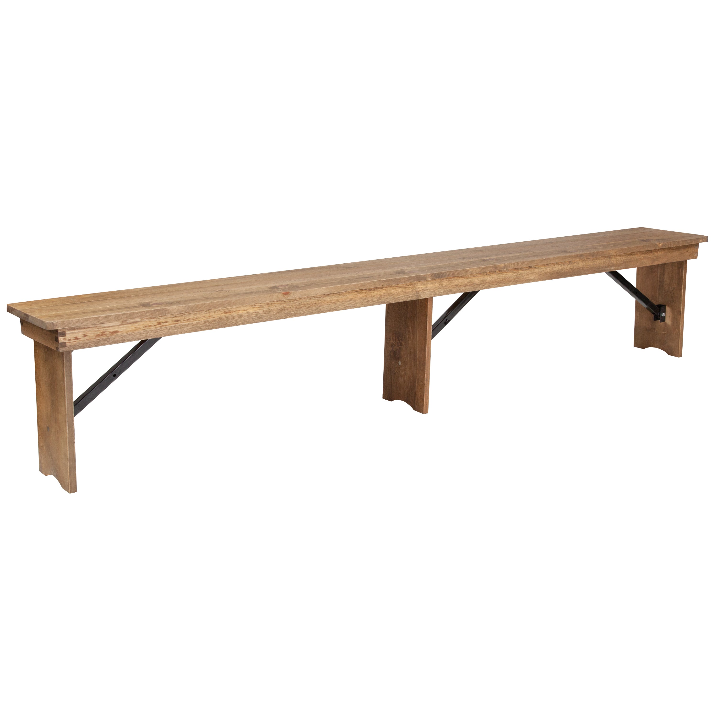 HERCULES Series 8' x 12'' Antique Rustic Solid Pine Folding Farm Bench with 3 Legs