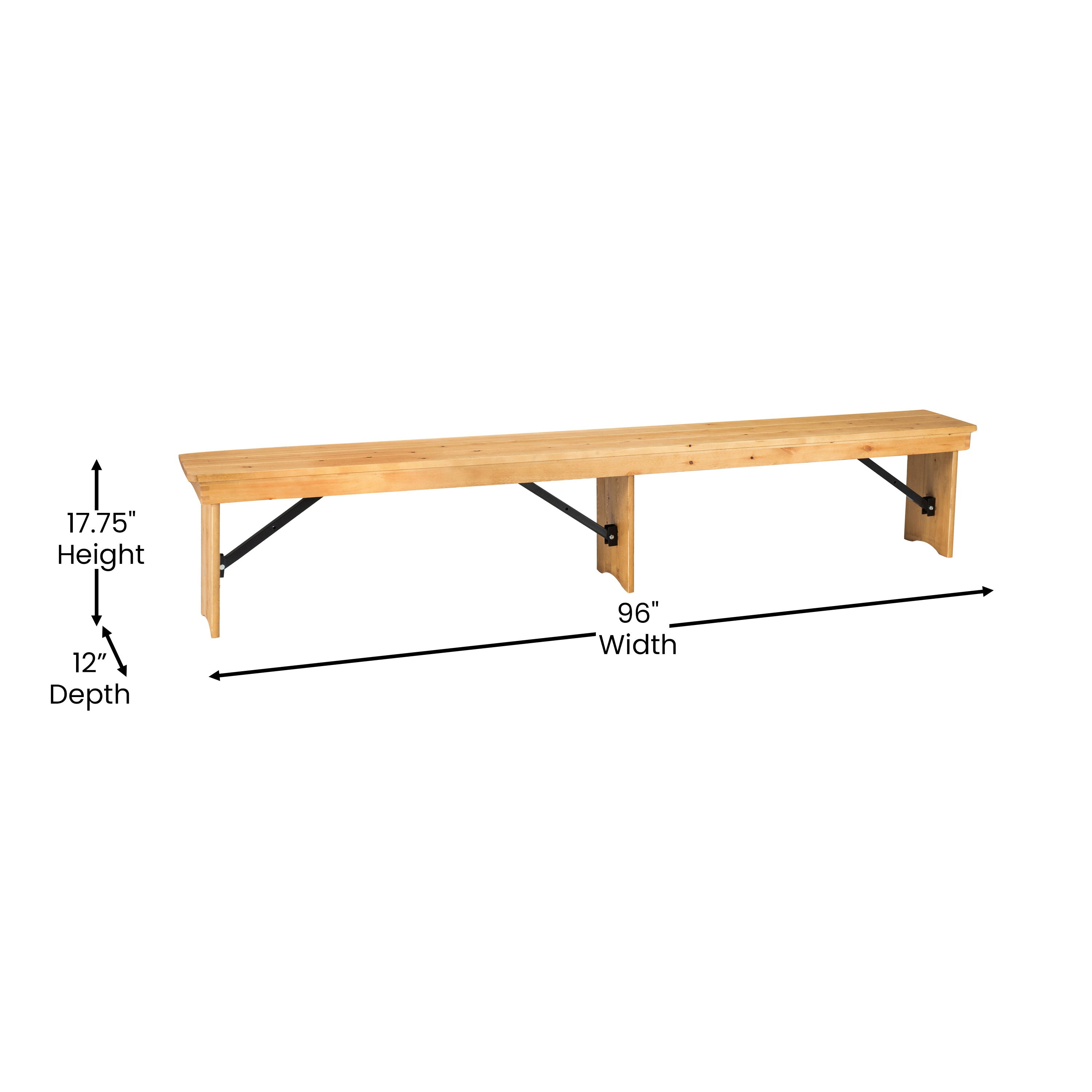 HERCULES 8' x 12'' Antique Rustic Light Natural Solid Pine Folding Farm Bench with 3 Legs