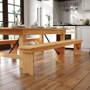 HERCULES 8' x 12'' Antique Rustic Light Natural Solid Pine Folding Farm Bench with 3 Legs