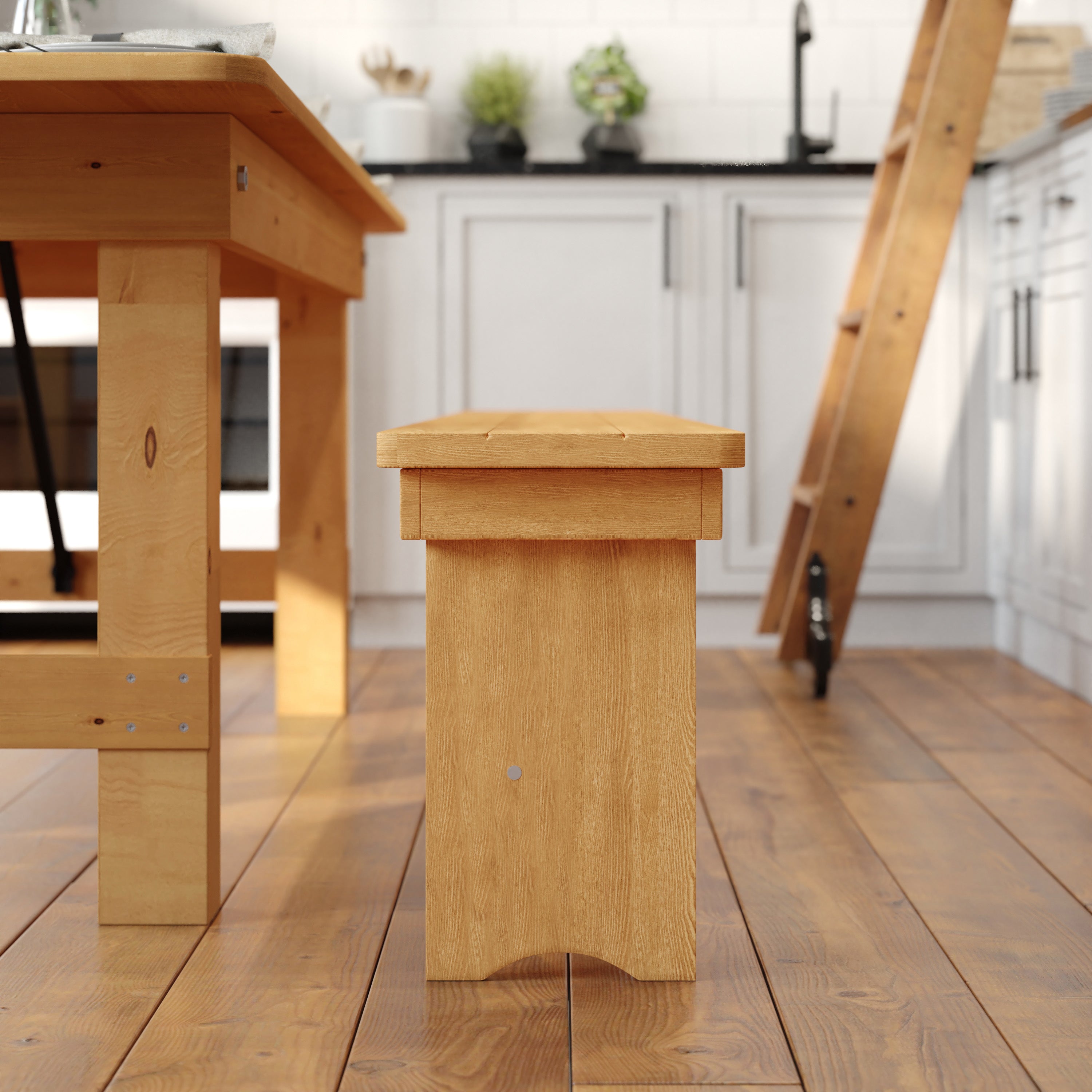 HERCULES 8' x 12'' Antique Rustic Light Natural Solid Pine Folding Farm Bench with 3 Legs