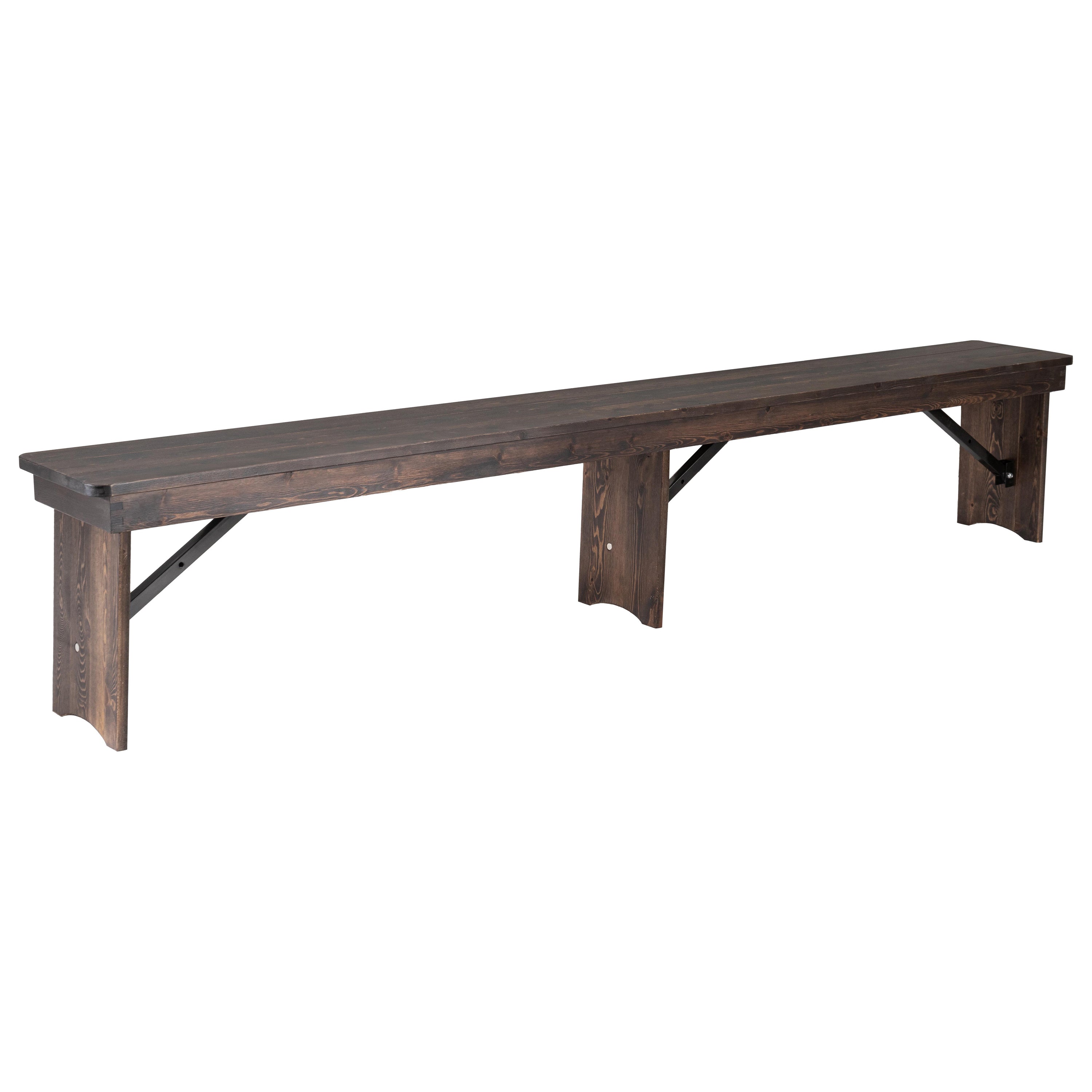 HERCULES 8' x 12" Antique Rustic Mahogany Solid Pine Folding Farm Bench with 3 Legs