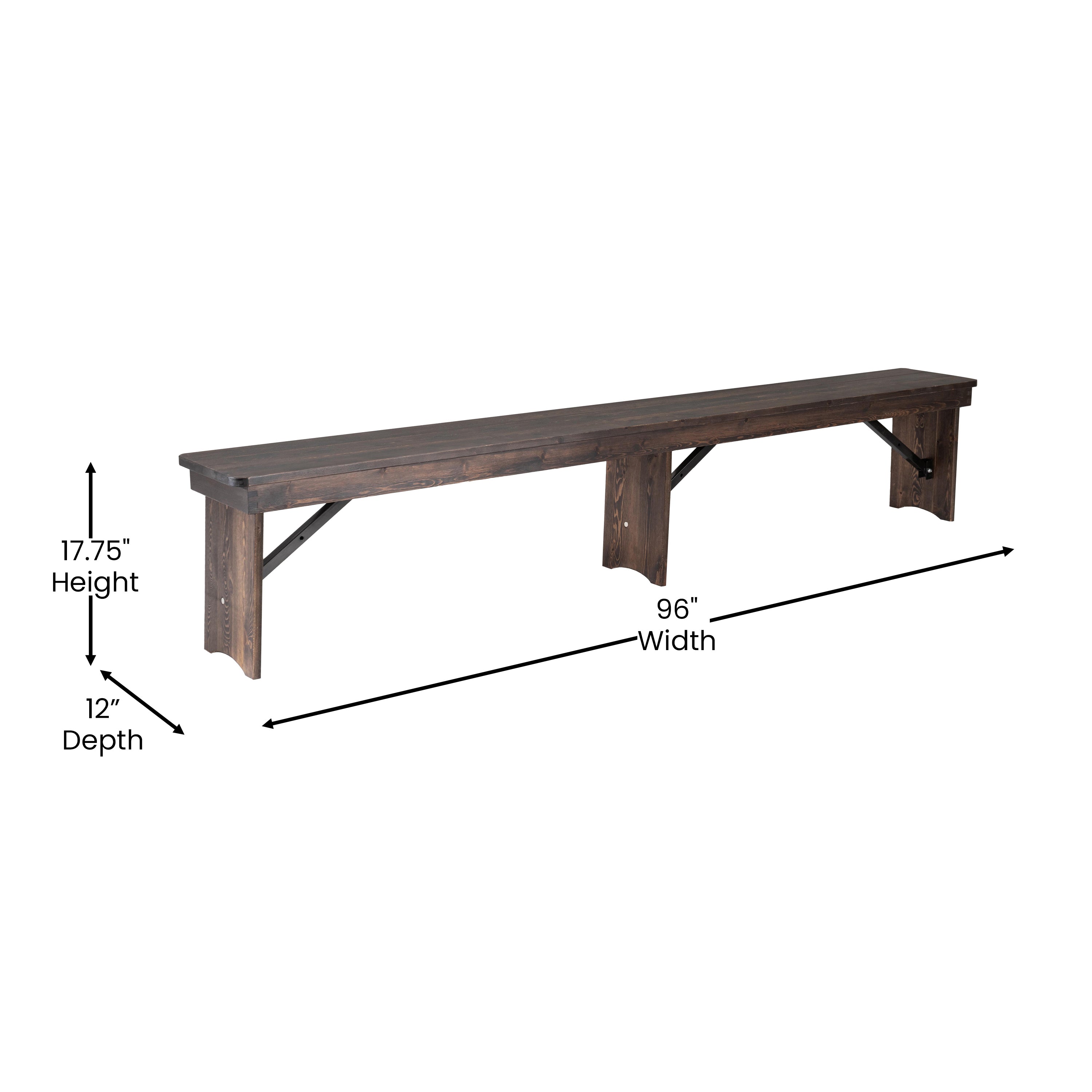 HERCULES 8' x 12" Antique Rustic Mahogany Solid Pine Folding Farm Bench with 3 Legs