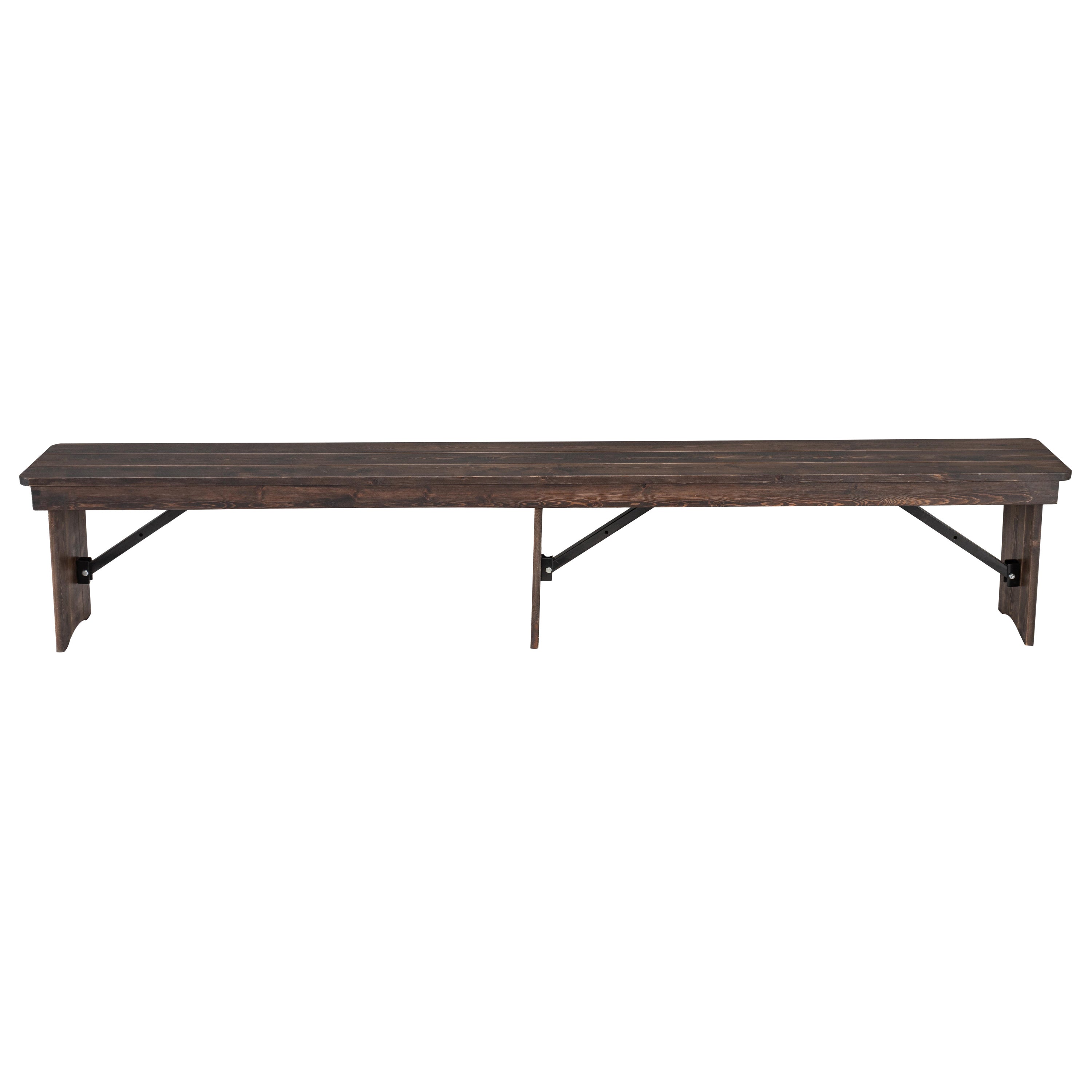 HERCULES 8' x 12" Antique Rustic Mahogany Solid Pine Folding Farm Bench with 3 Legs