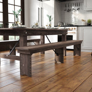HERCULES 8' x 12" Antique Rustic Mahogany Solid Pine Folding Farm Bench with 3 Legs
