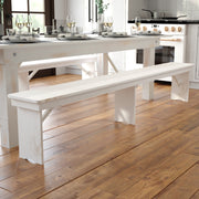 HERCULES Series 8' x 12" Antique Rustic Solid White Pine Folding Farm Bench with 3 Legs