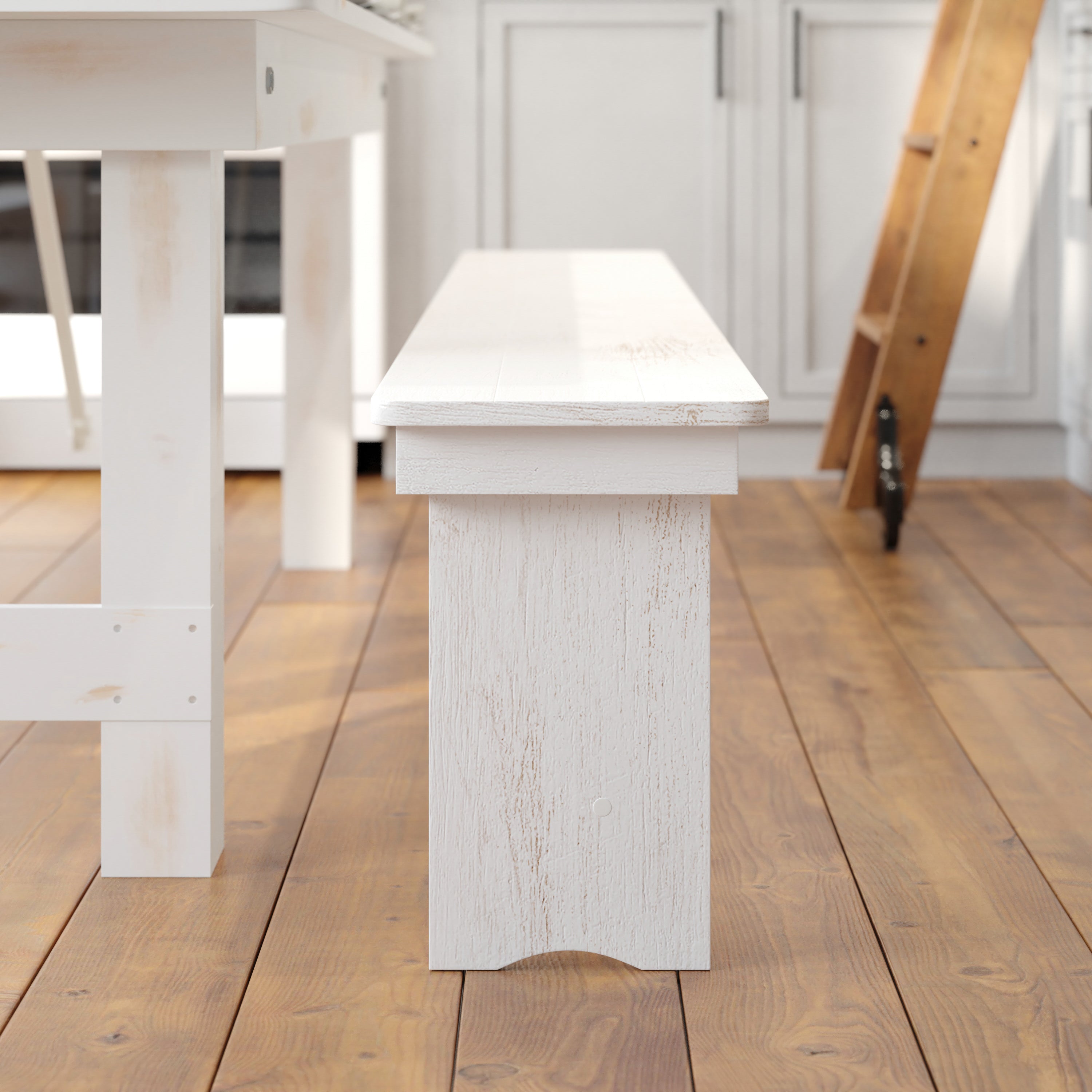 HERCULES Series 8' x 12" Antique Rustic Solid White Pine Folding Farm Bench with 3 Legs
