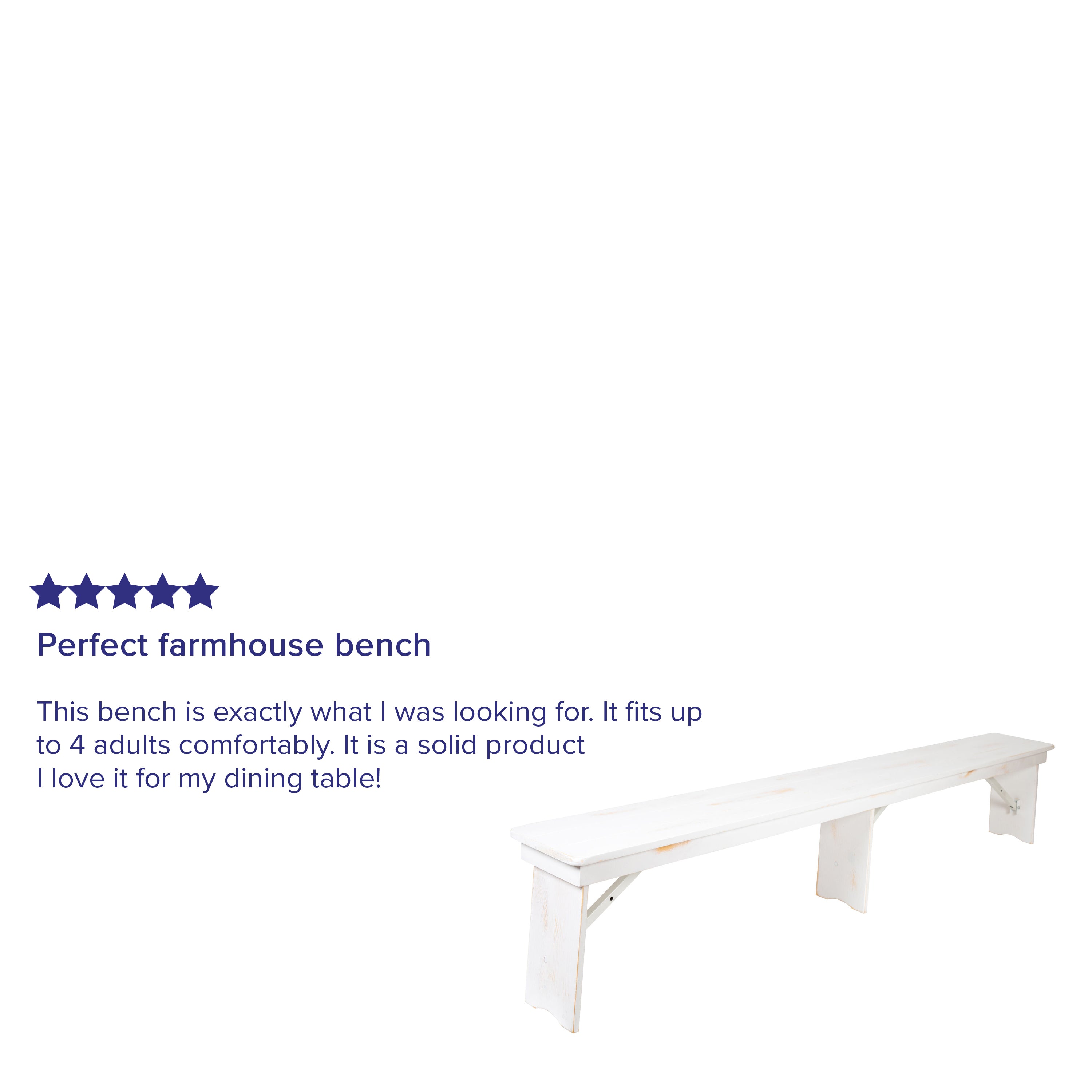 HERCULES Series 8' x 12" Antique Rustic Solid White Pine Folding Farm Bench with 3 Legs